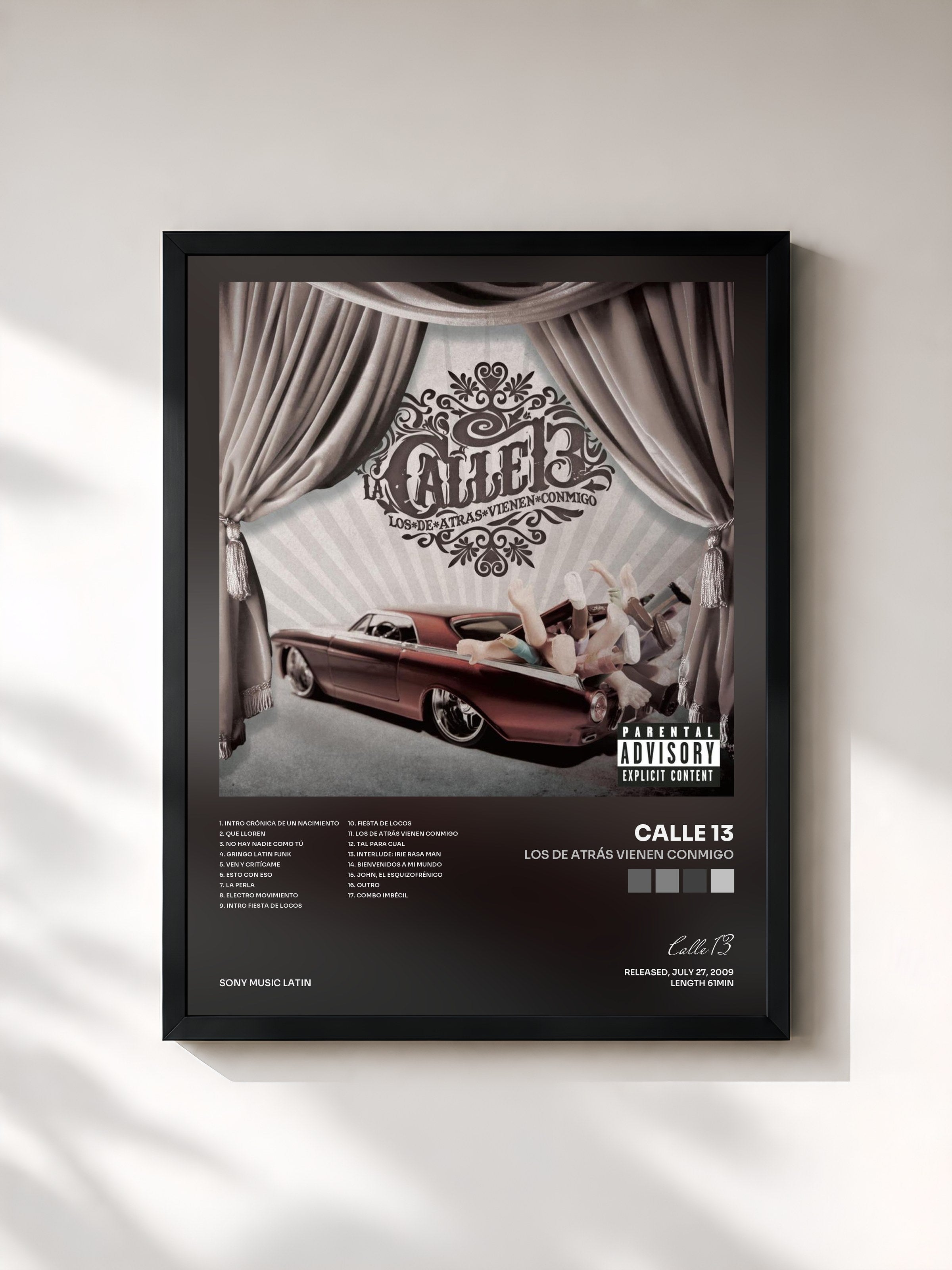 #noir Tableau de l'album Los De Atrás Vienen Conmigo de Calle 13, cadre noir, imprimé et encadré en France