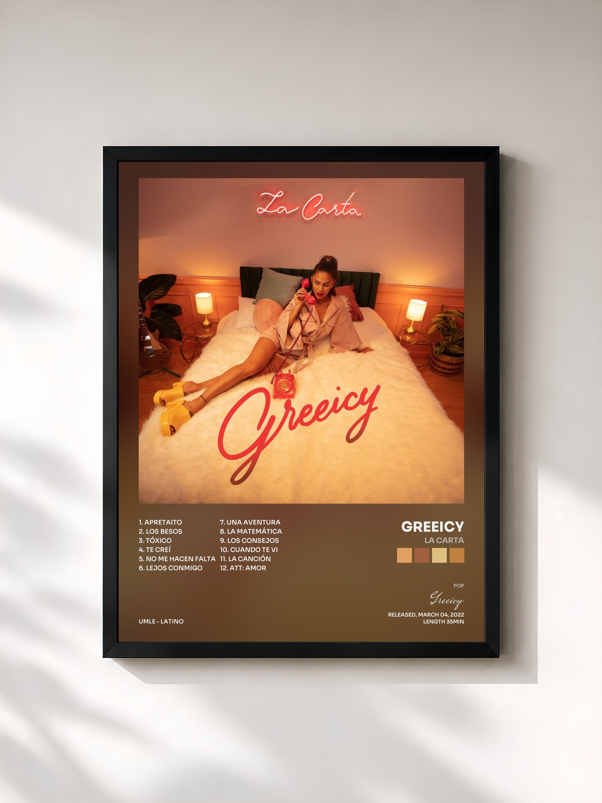 #noir Tableau de l'album La Carta de Greeicy, cadre noir, imprimé et encadré en France