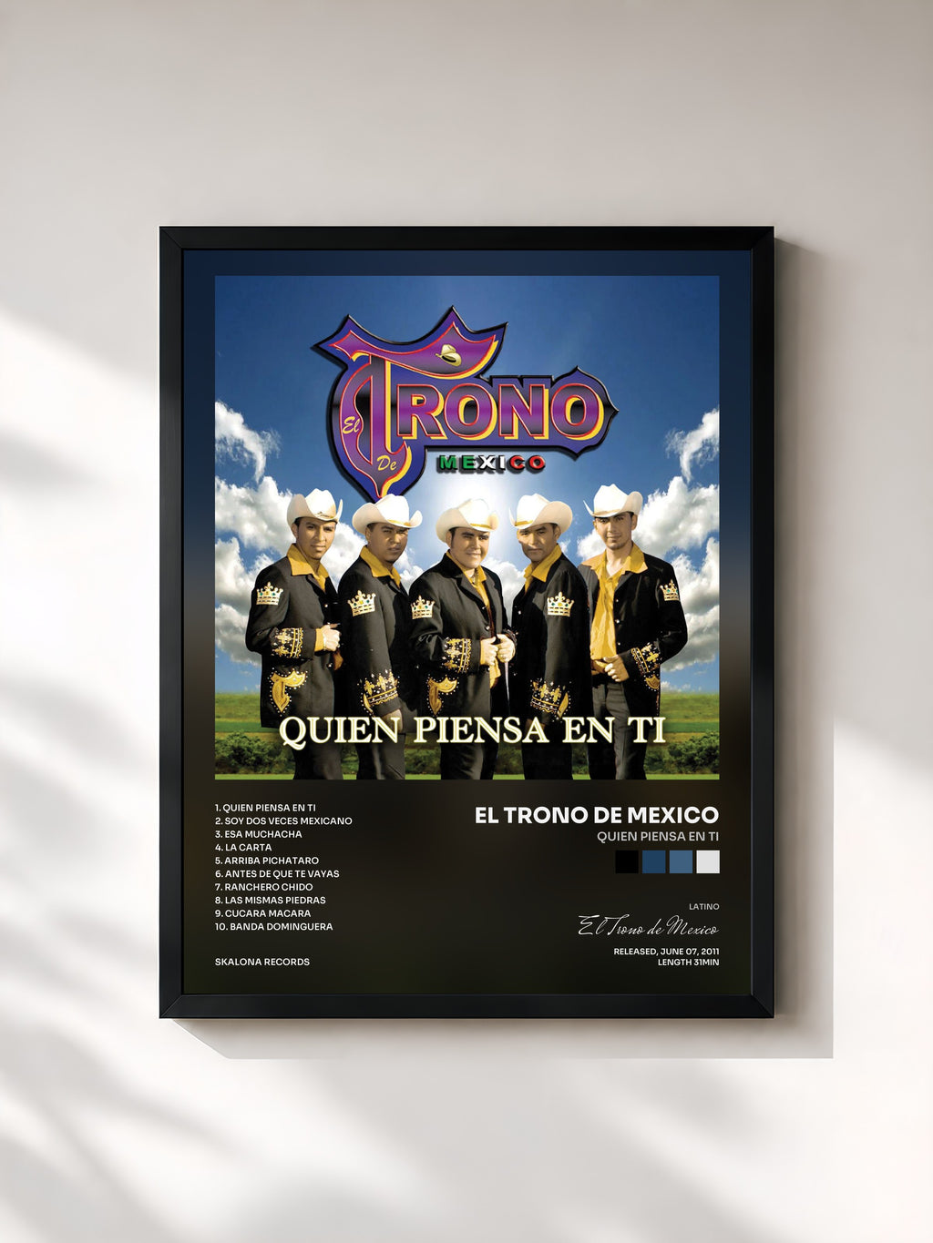 #noir Tableau de l'album Quien Piensa En Ti de El Trono de Mexico, cadre noir, imprimé et encadré en France