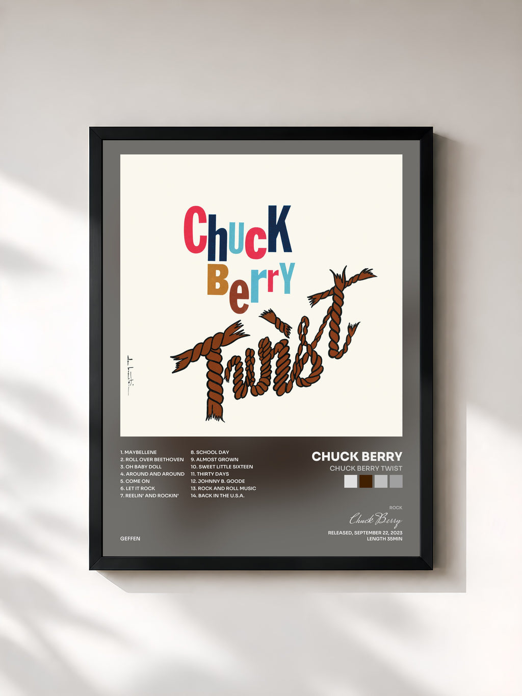 #noir Tableau de l'album Chuck Berry Twist de Chuck Berry, cadre noir, imprimé et encadré en France
