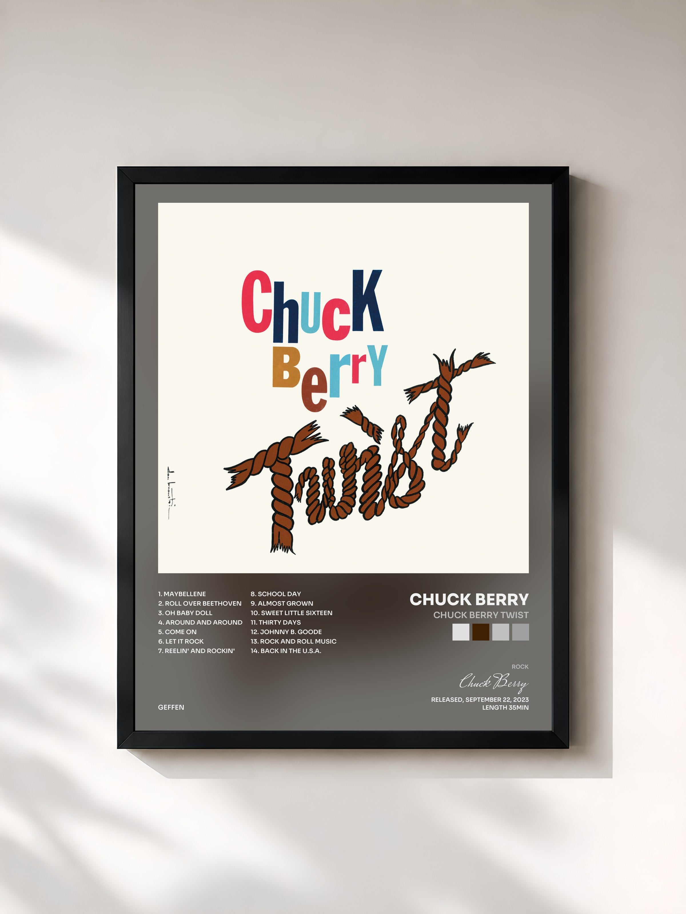 #noir Tableau de l'album Chuck Berry Twist de Chuck Berry, cadre noir, imprimé et encadré en France