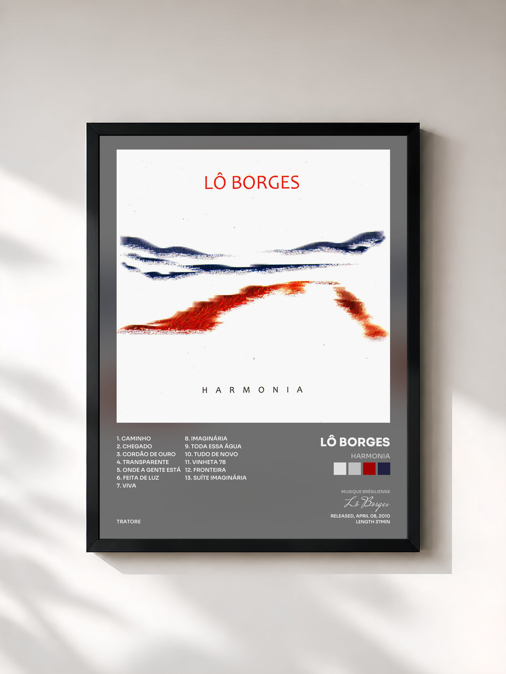 #noir Tableau de l'album Harmonia de Lô Borges, cadre noir, imprimé et encadré en France
