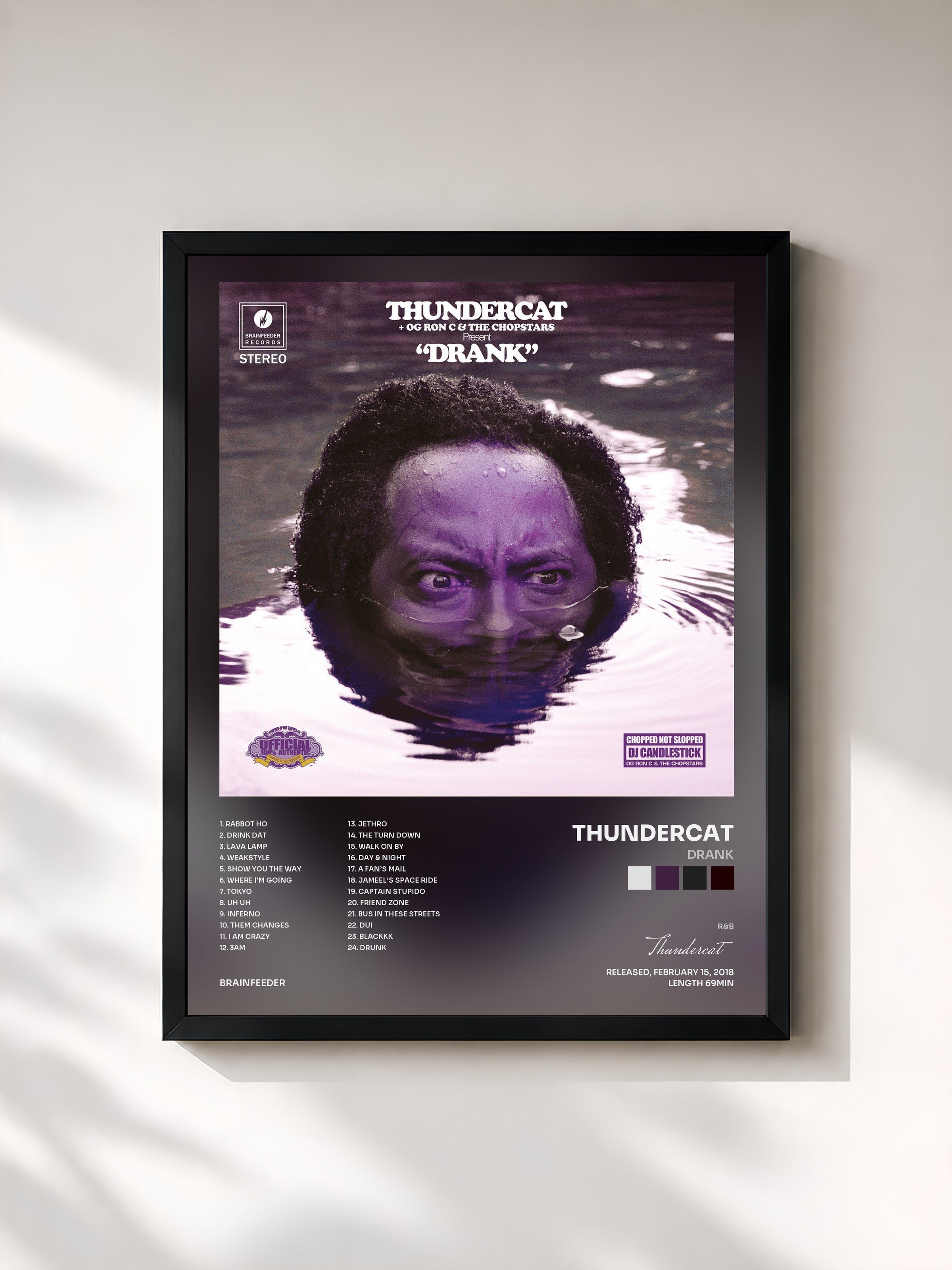 #noir Tableau de l'album Drank de Thundercat, cadre noir, imprimé et encadré en France