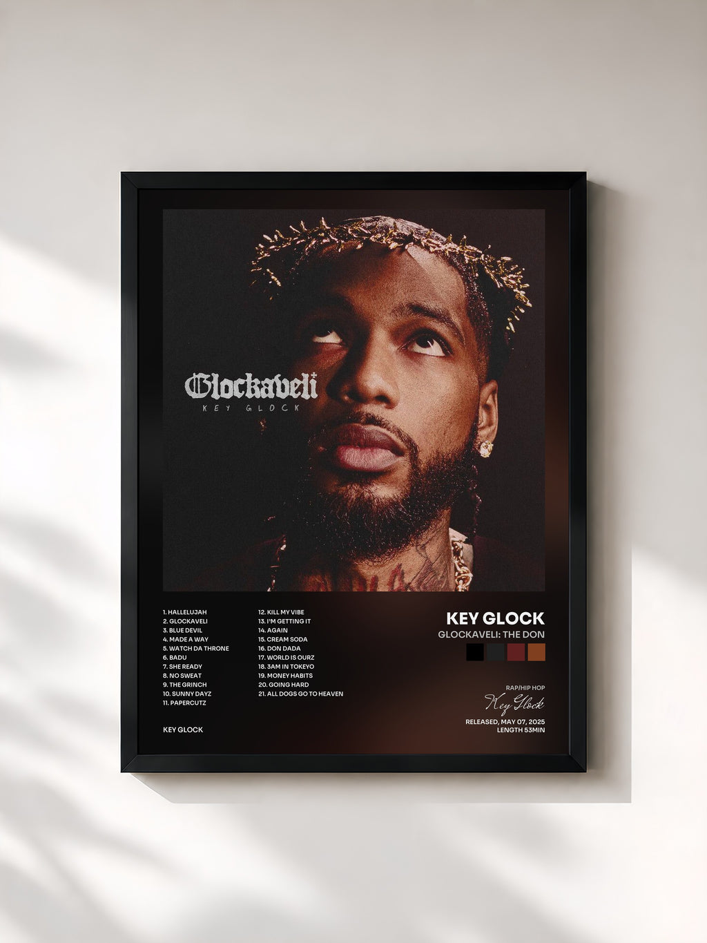 #noir Tableau de l'album Glockaveli: The Don de Key Glock, cadre noir, imprimé et encadré en France