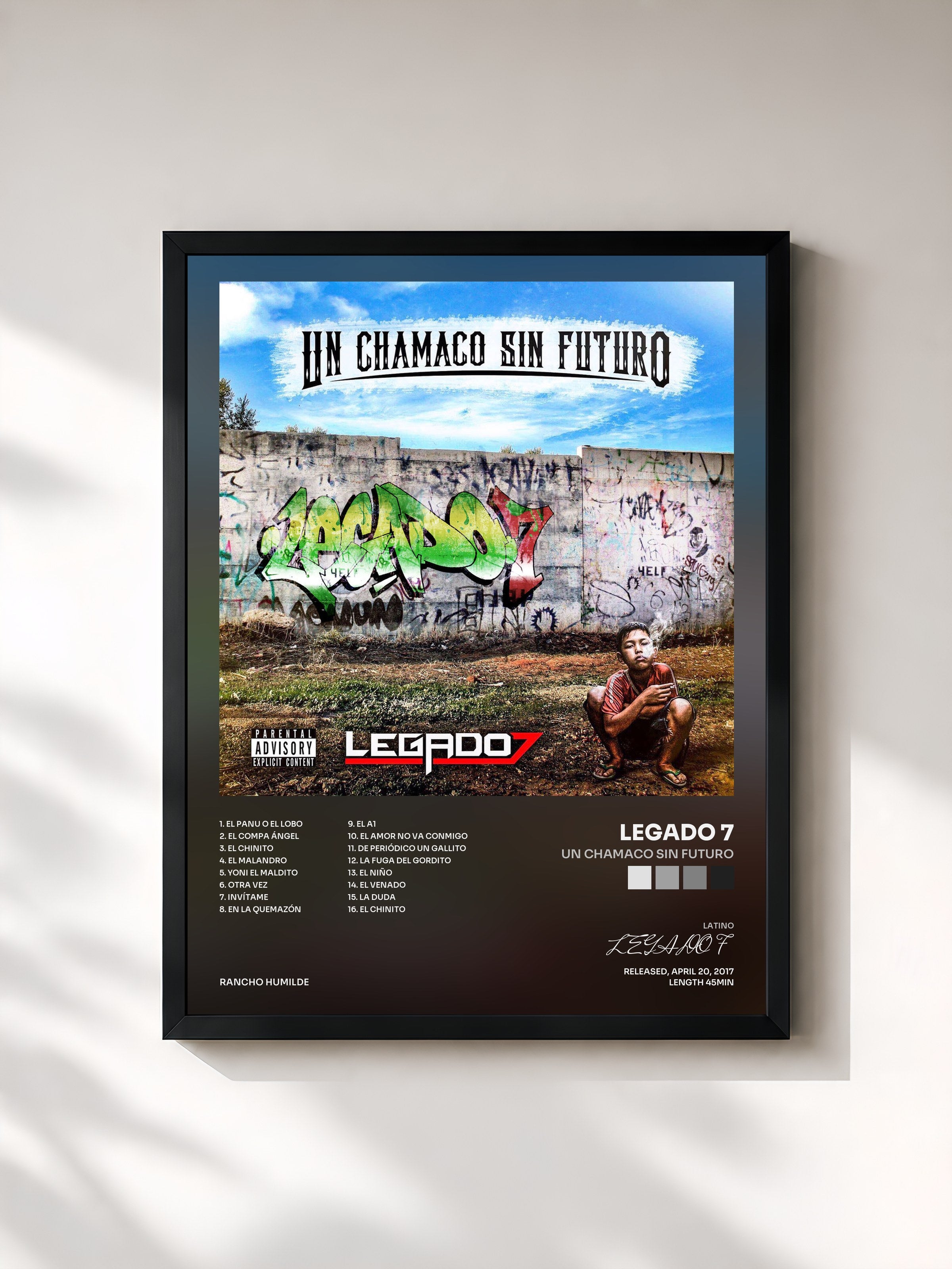 #noir Tableau de l'album Un Chamaco Sin Futuro de LEGADO 7, cadre noir, imprimé et encadré en France