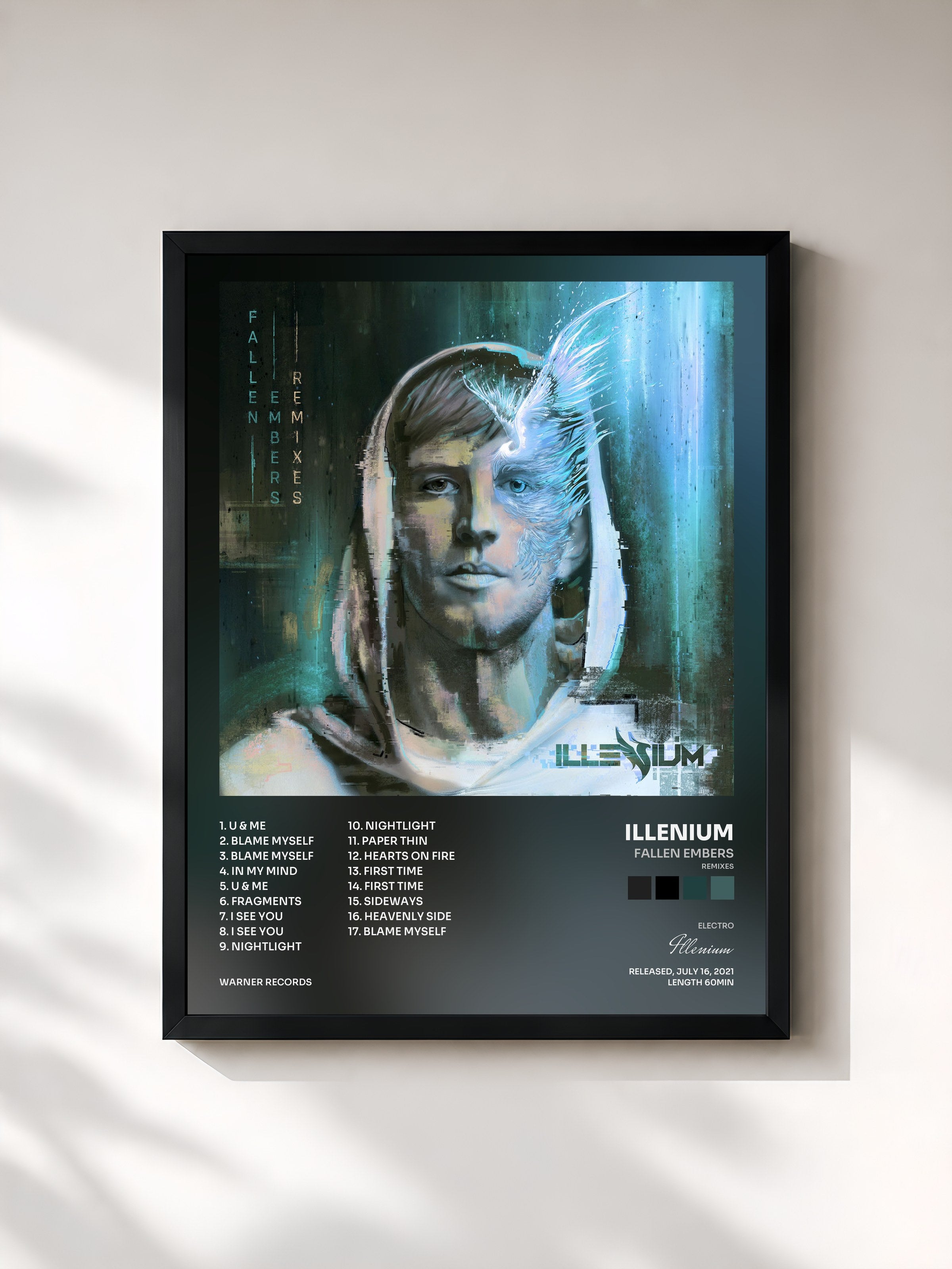#noir Tableau de l'album Fallen Embers (Remixes) de Illenium, cadre noir, imprimé et encadré en France