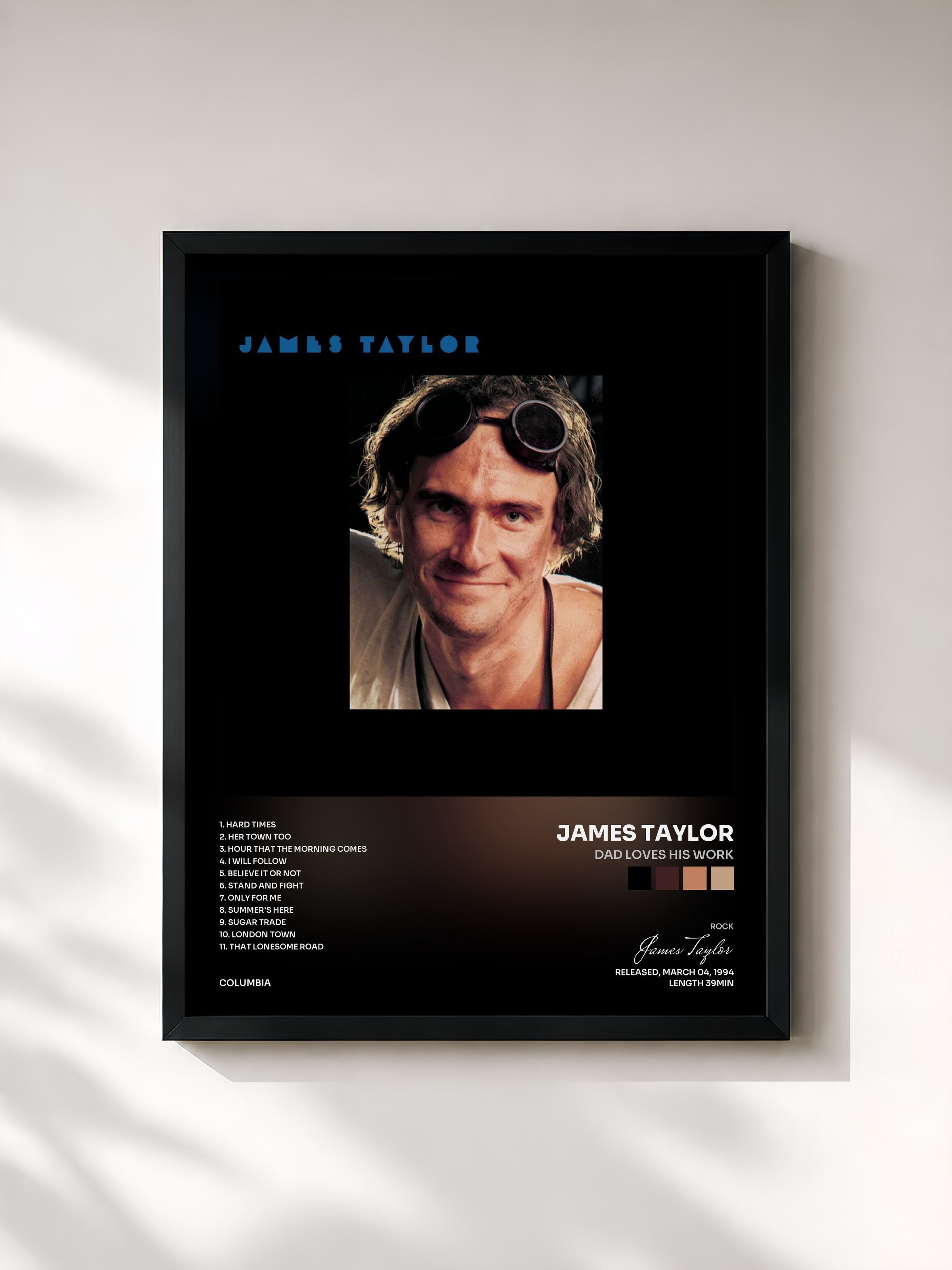 #noir Tableau de l'album Dad Loves His Work de James Taylor, cadre noir, imprimé et encadré en France