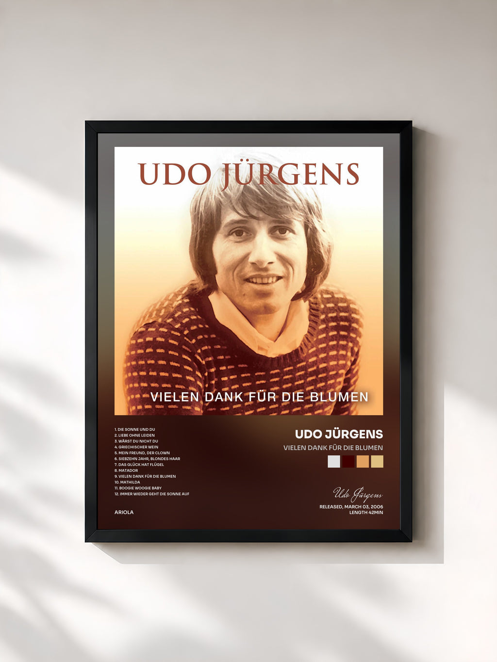#noir Tableau de l'album Vielen Dank für die Blumen de Udo Jürgens, cadre noir, imprimé et encadré en France