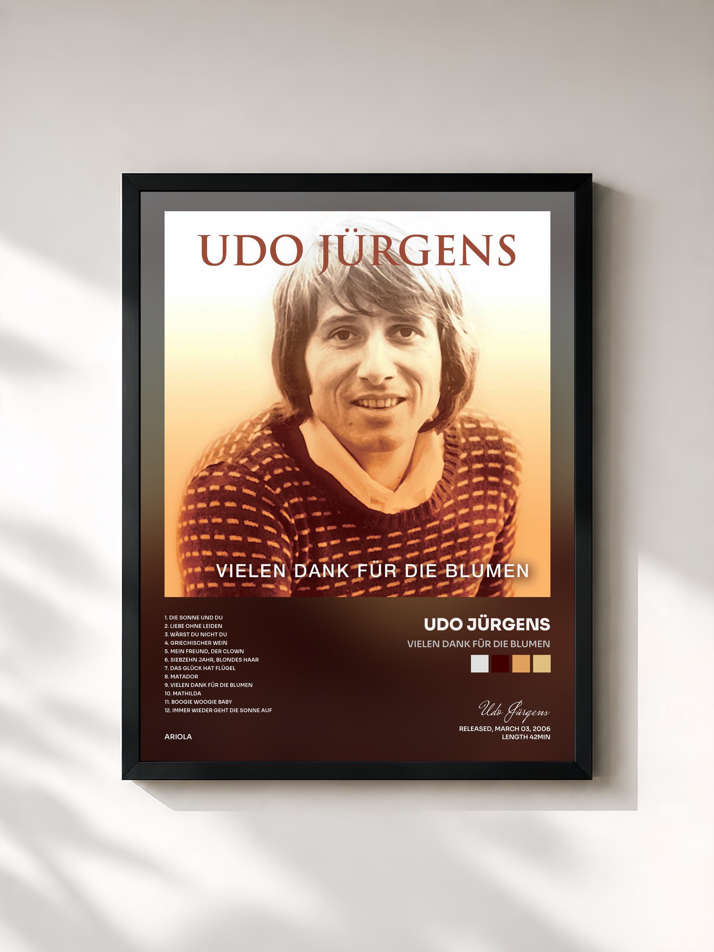 #noir Tableau de l'album Vielen Dank für die Blumen de Udo Jürgens, cadre noir, imprimé et encadré en France