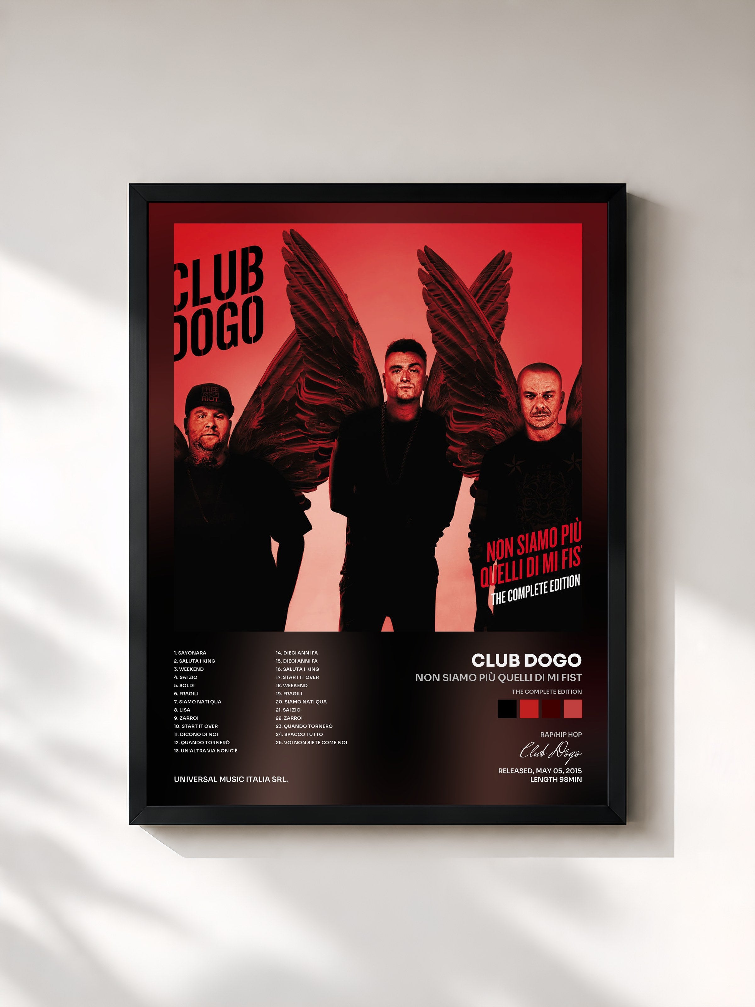 #noir Tableau de l'album Non Siamo Più Quelli Di Mi Fist (The Complete Edition) de Club Dogo, cadre noir, imprimé et encadré en France