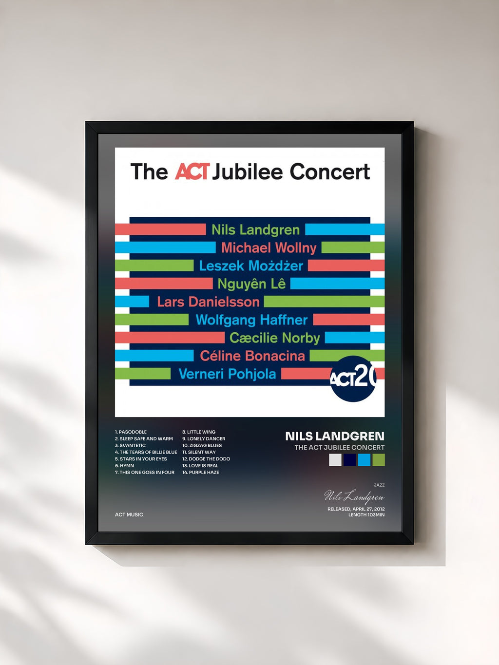 #noir Tableau de l'album The Act Jubilee Concert de Nils Landgren, cadre noir, imprimé et encadré en France