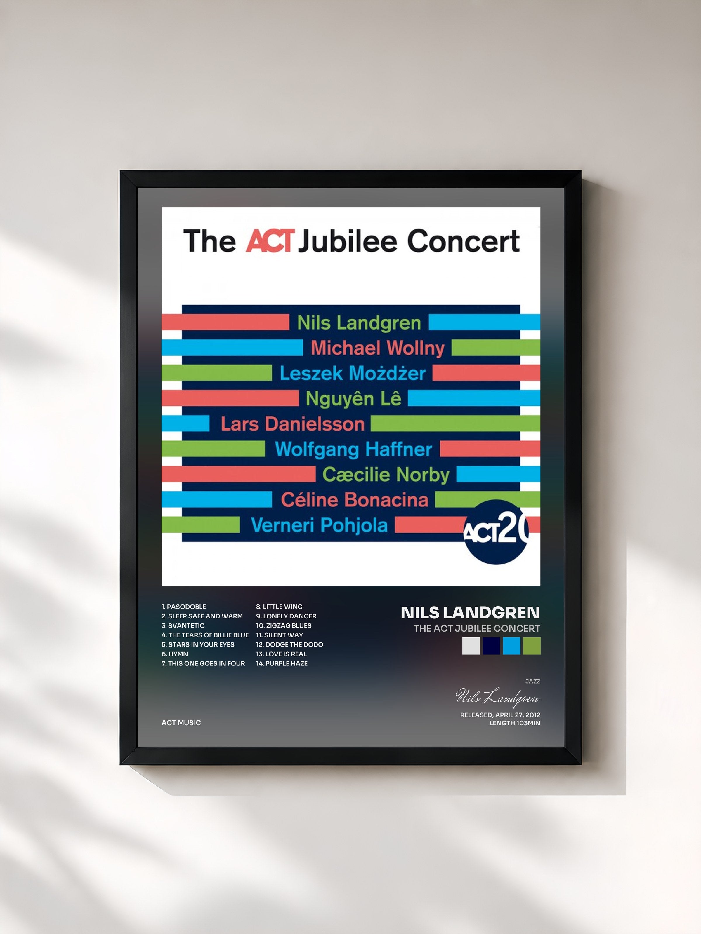 #noir Tableau de l'album The Act Jubilee Concert de Nils Landgren, cadre noir, imprimé et encadré en France
