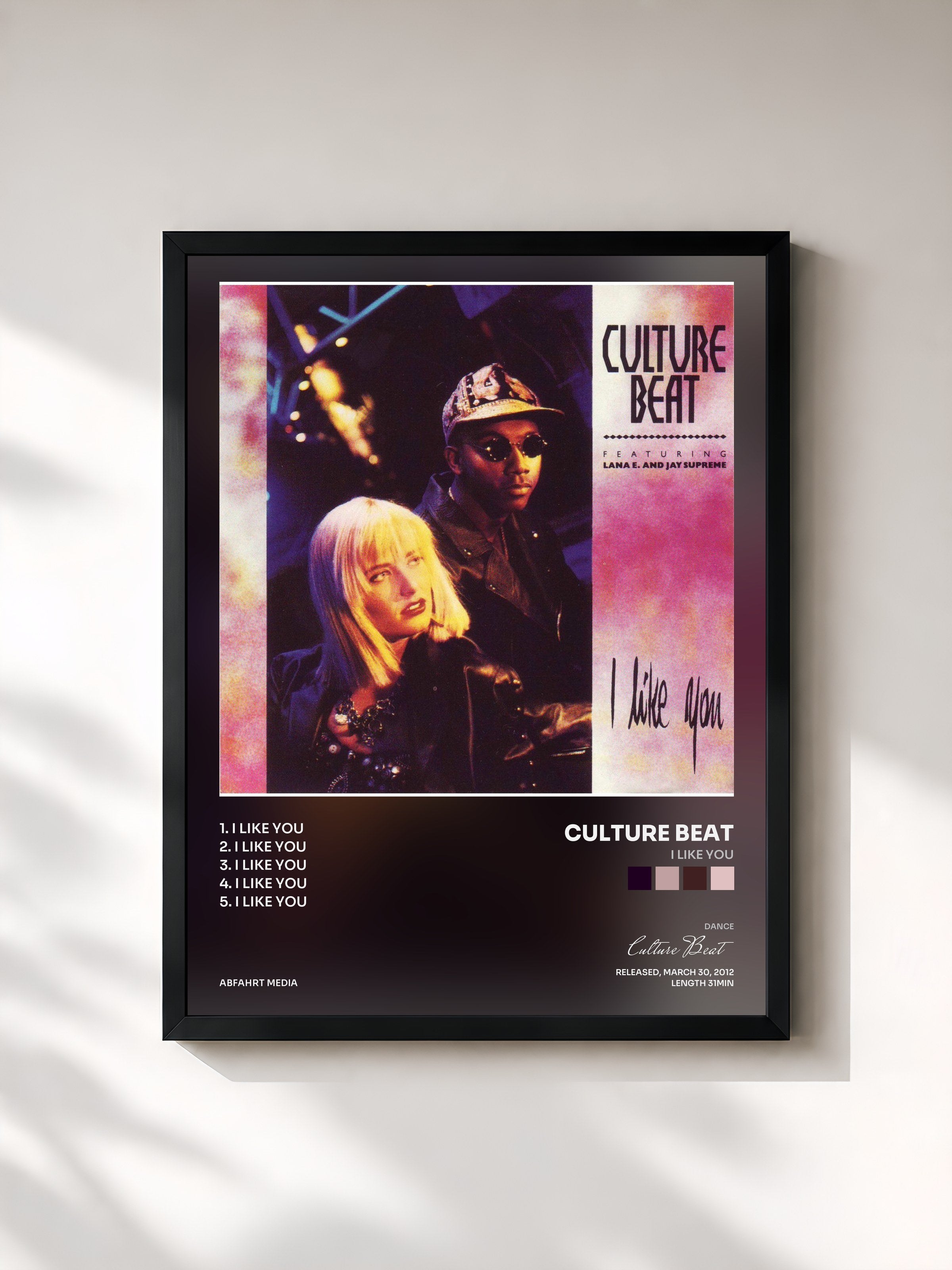 #noir Tableau de l'album I Like You de Culture Beat, cadre noir, imprimé et encadré en France