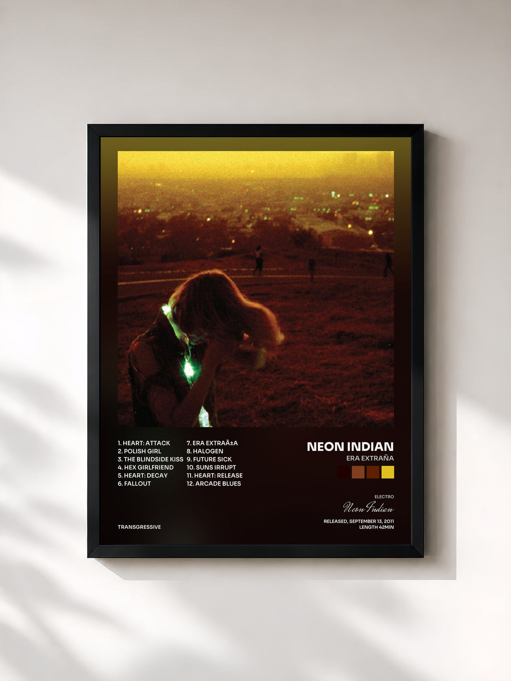 #noir Tableau de l'album Era Extraña de Neon Indian, cadre noir, imprimé et encadré en France
