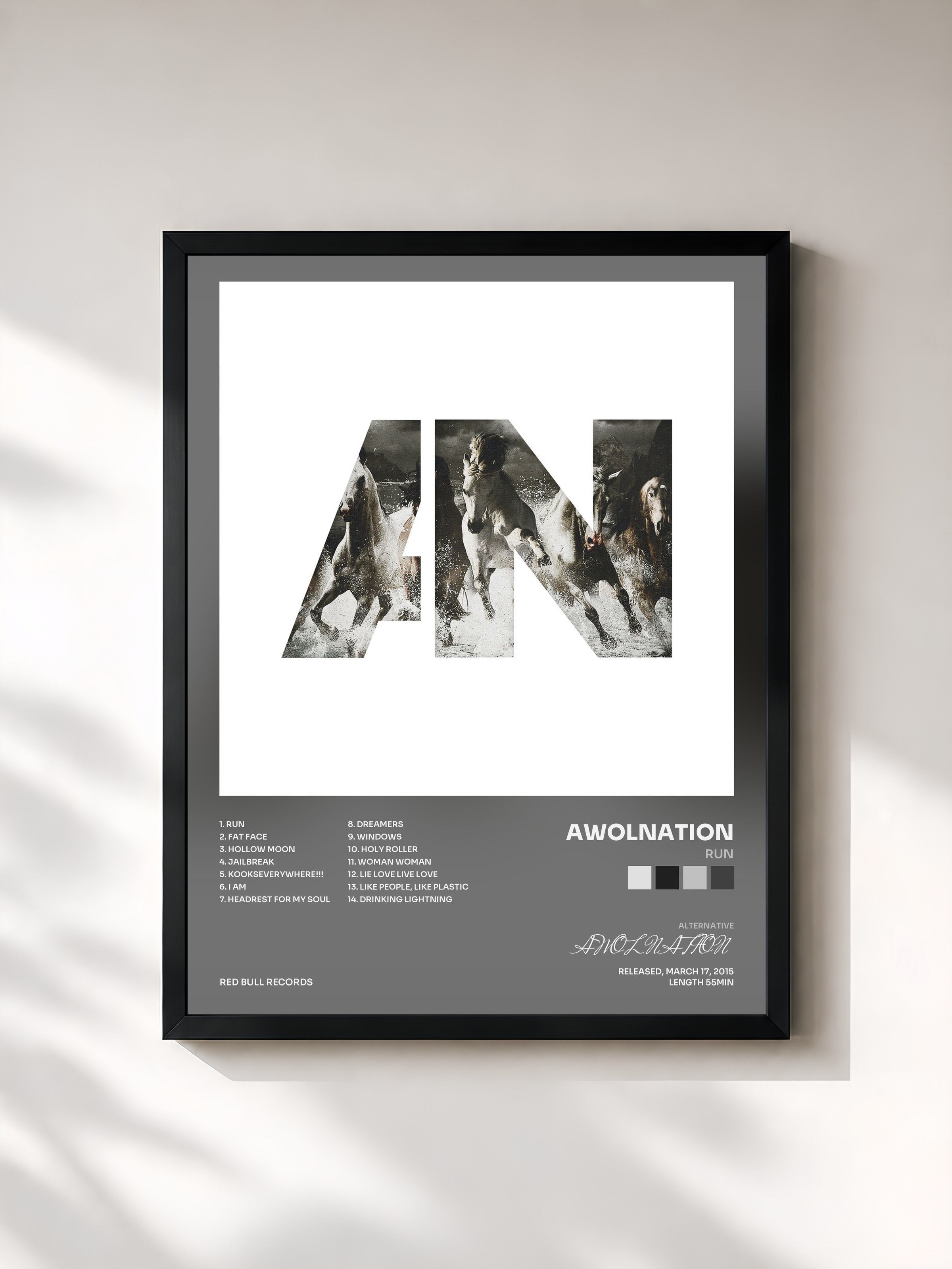 #noir Tableau de l'album Run de AWOLNATION, cadre noir, imprimé et encadré en France