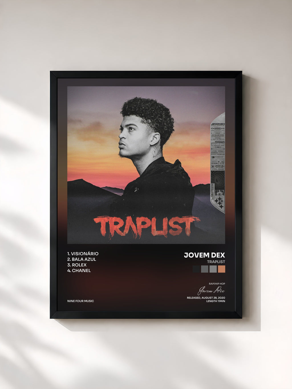 #noir Tableau de l'album Traplist de Jovem Dex, cadre noir, imprimé et encadré en France