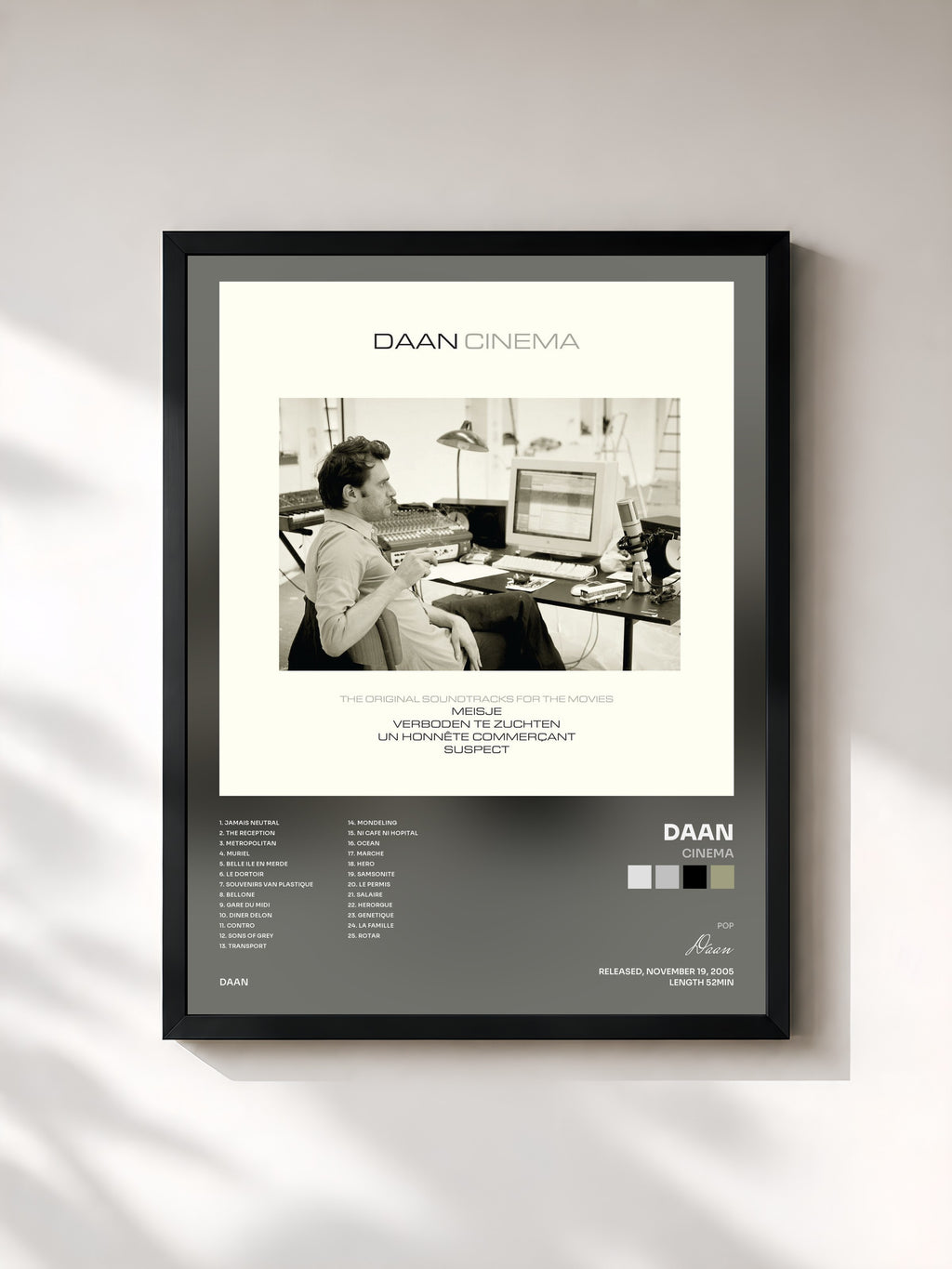#noir Tableau de l'album Cinema de Daan, cadre noir, imprimé et encadré en France