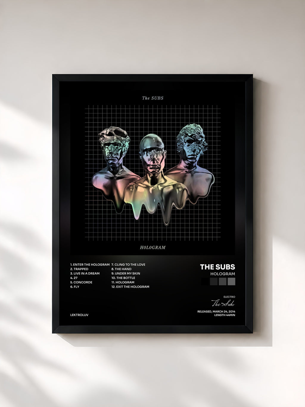 #noir Tableau de l'album Hologram de The Subs, cadre noir, imprimé et encadré en France