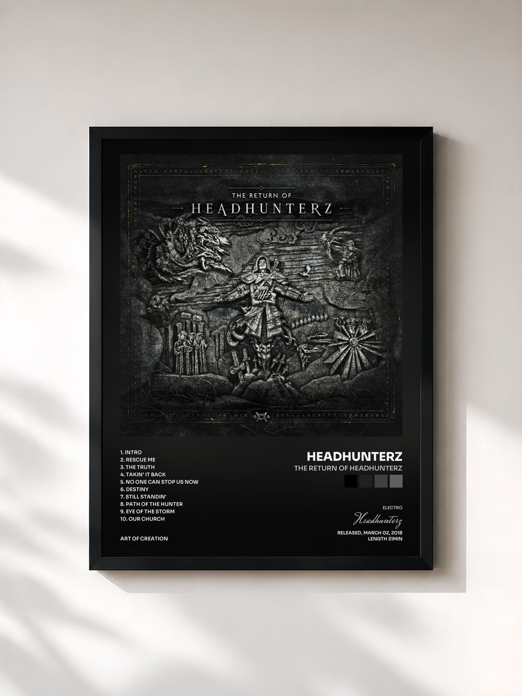 #noir Tableau de l'album The Return Of Headhunterz de Headhunterz, cadre noir, imprimé et encadré en France