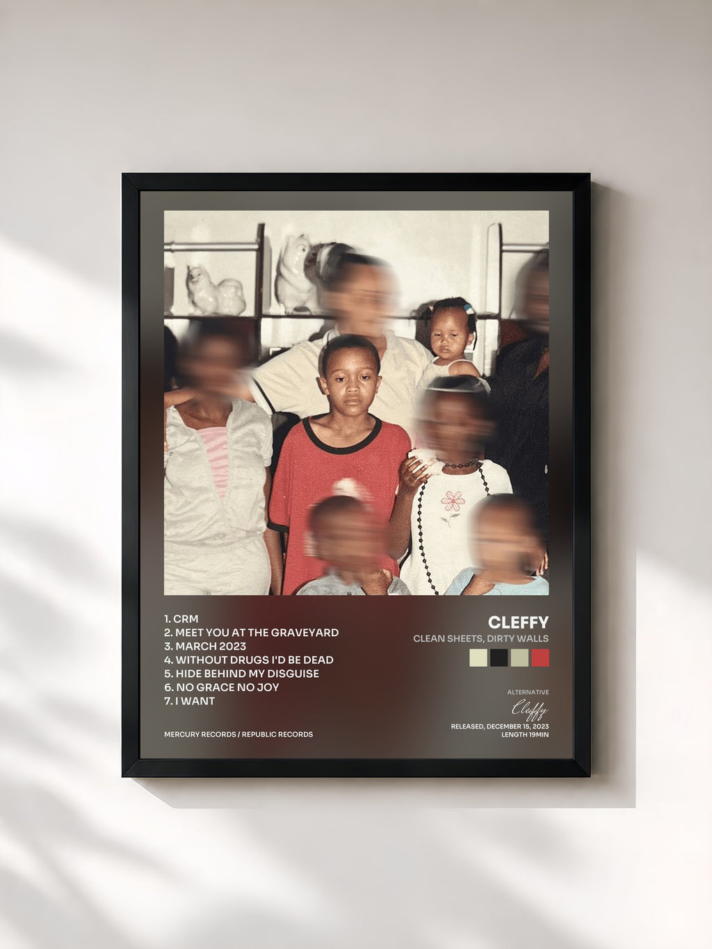 #noir Tableau de l'album Clean Sheets, dirty walls de Cleffy, cadre noir, imprimé et encadré en France