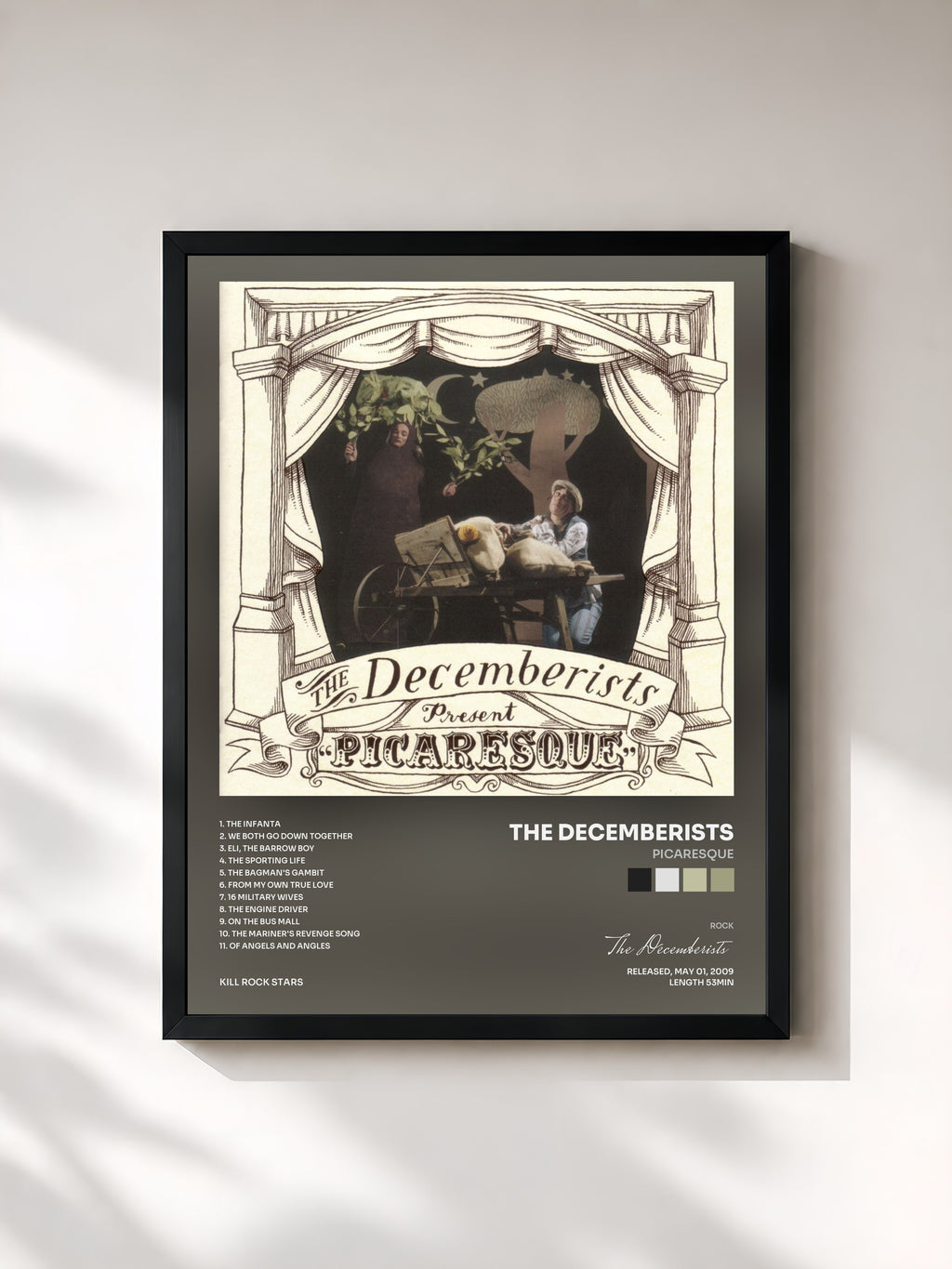 #noir Tableau de l'album Picaresque de The Decemberists, cadre noir, imprimé et encadré en France