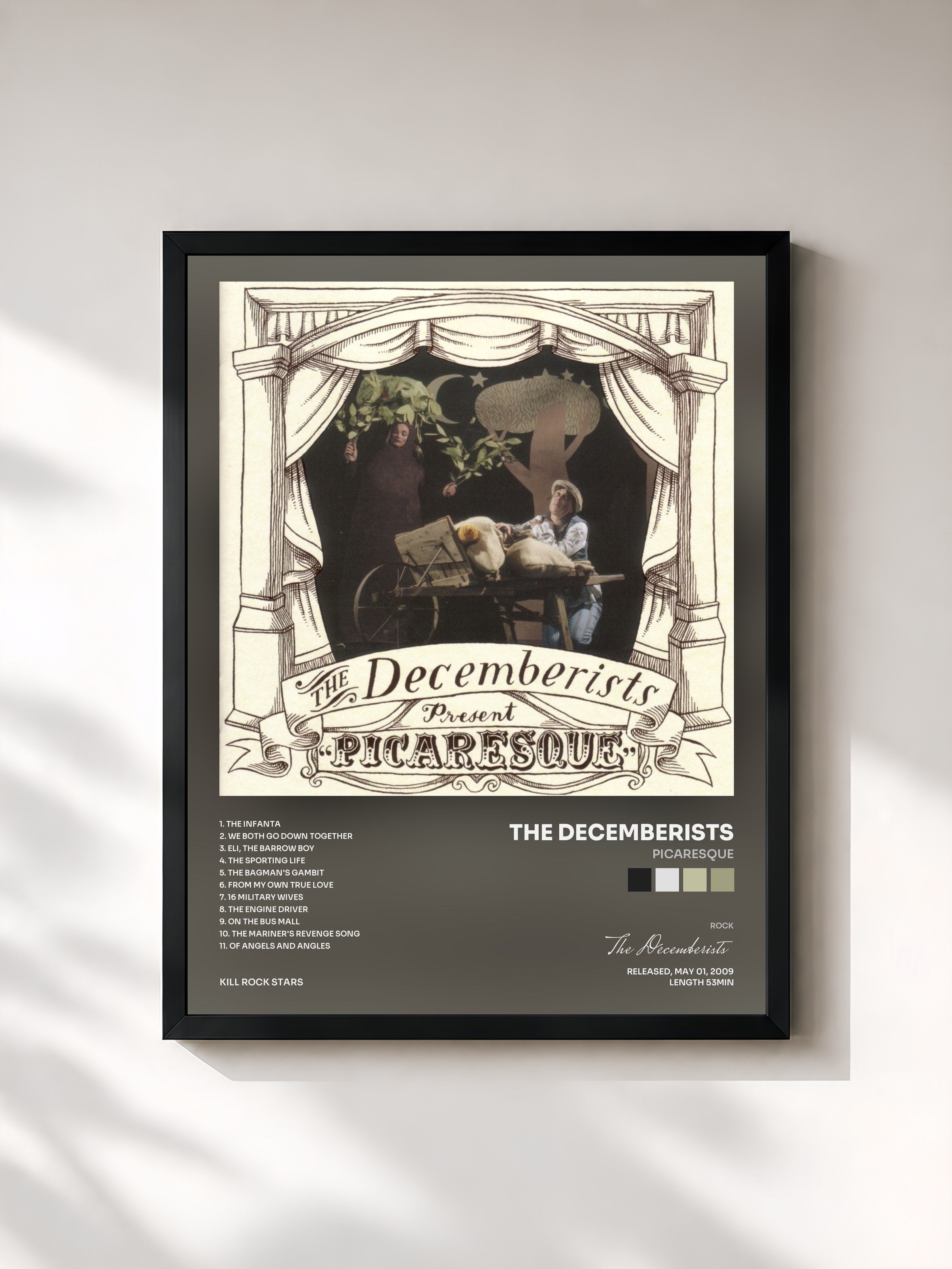 #noir Tableau de l'album Picaresque de The Decemberists, cadre noir, imprimé et encadré en France