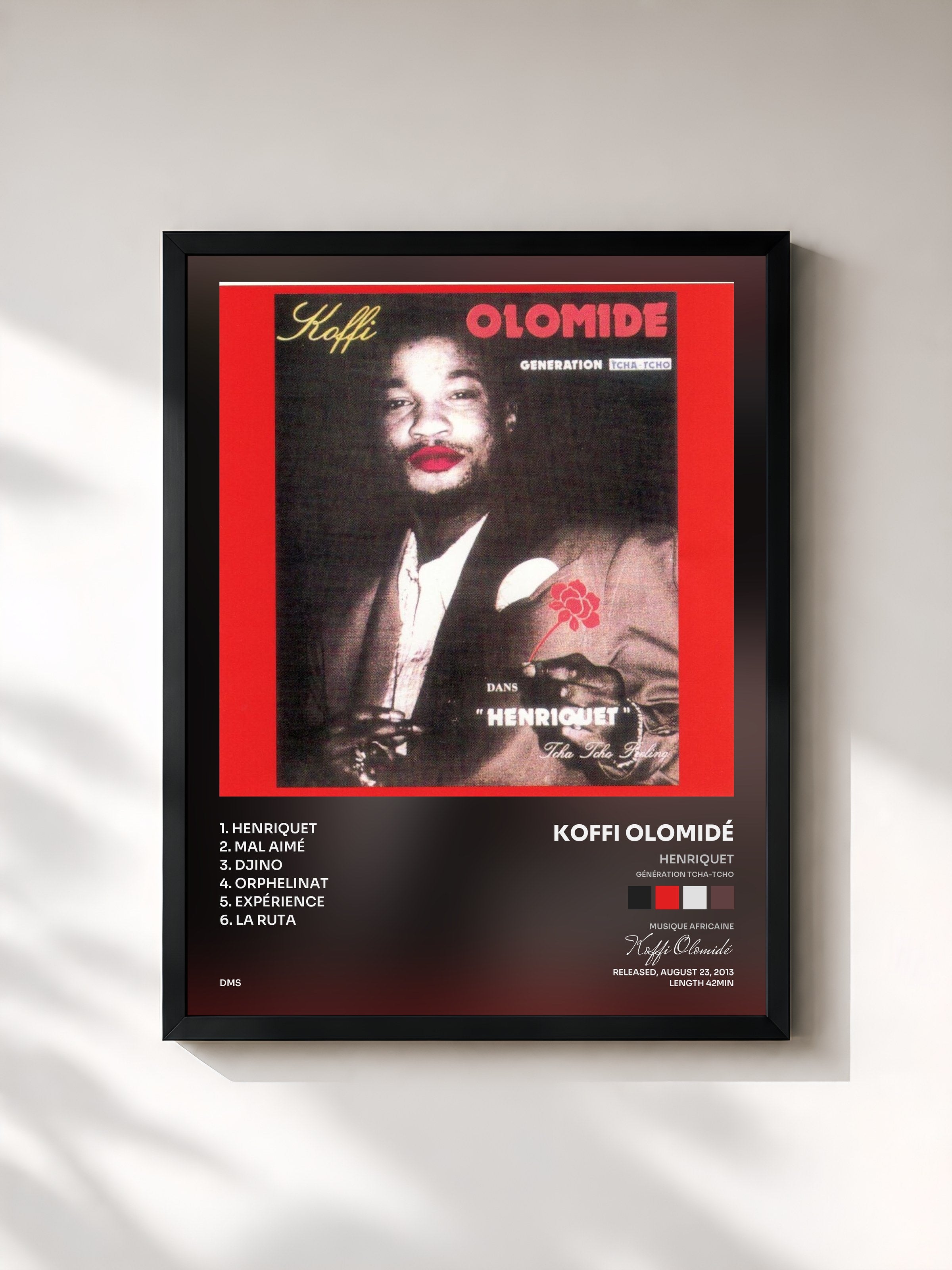 #noir Tableau de l'album Henriquet (Génération Tcha-Tcho) de Koffi Olomidé, cadre noir, imprimé et encadré en France