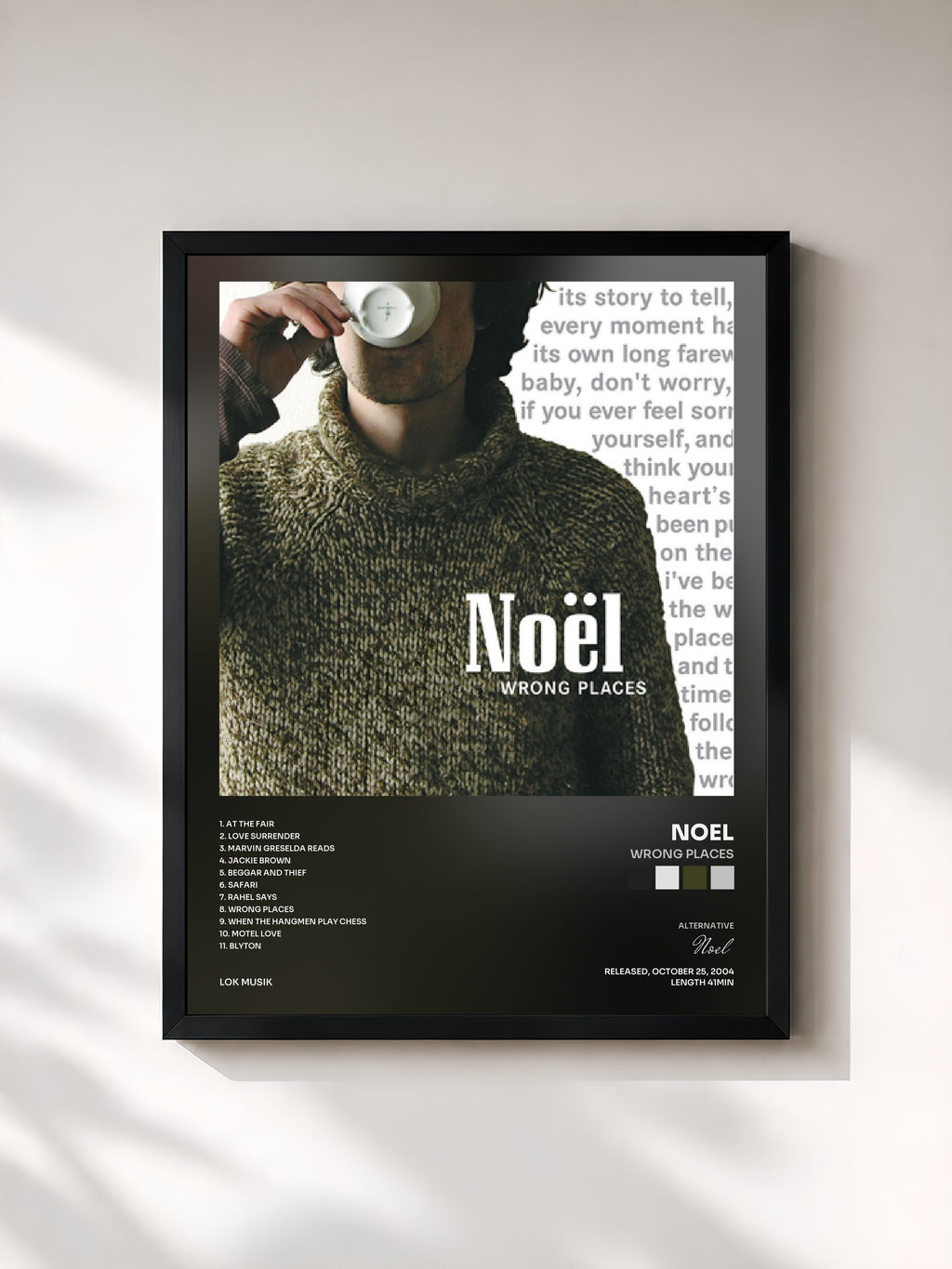 #noir Tableau de l'album Wrong Places de Noel, cadre noir, imprimé et encadré en France