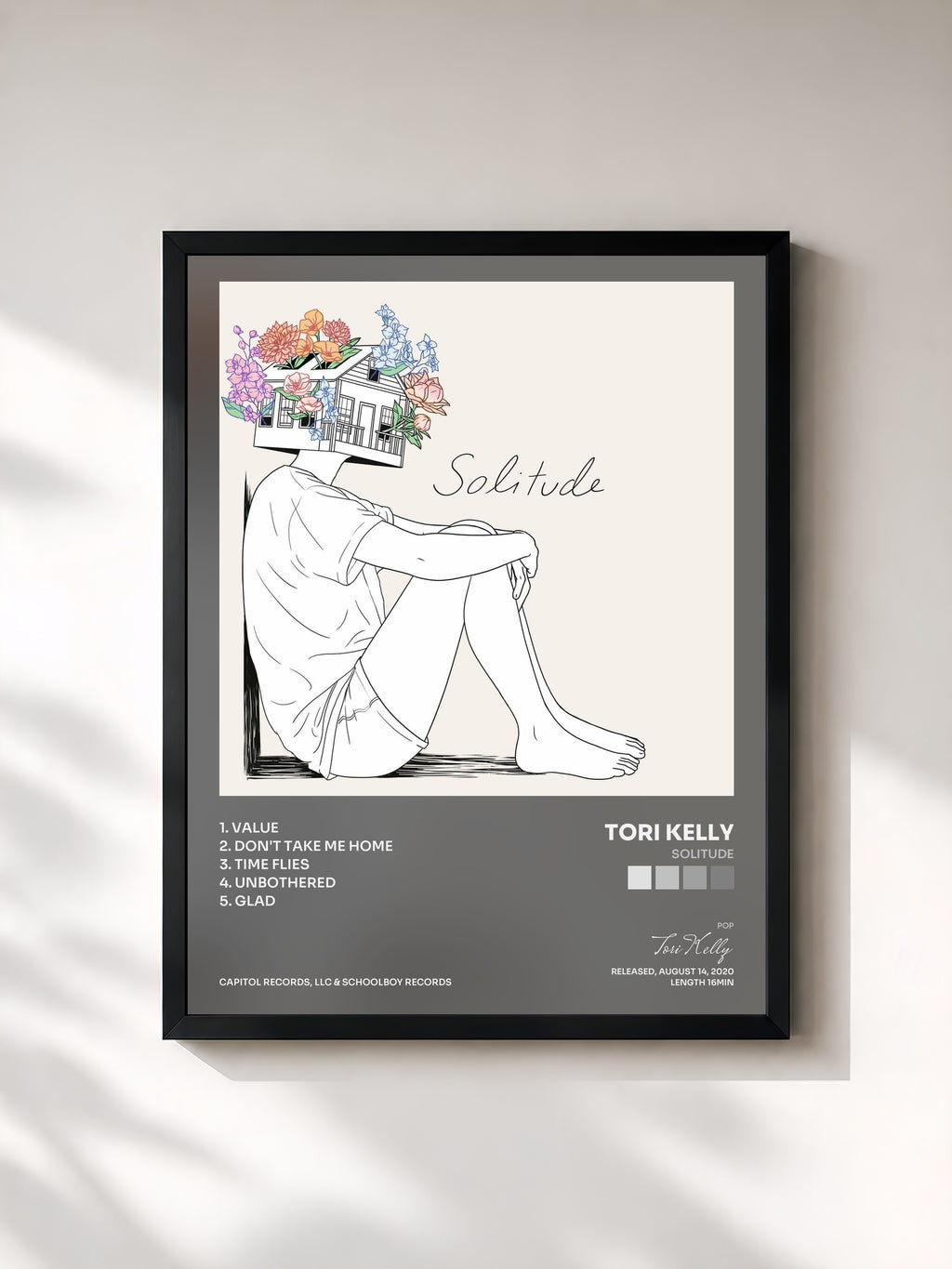 #noir Tableau de l'album Solitude de Tori Kelly, cadre noir, imprimé et encadré en France