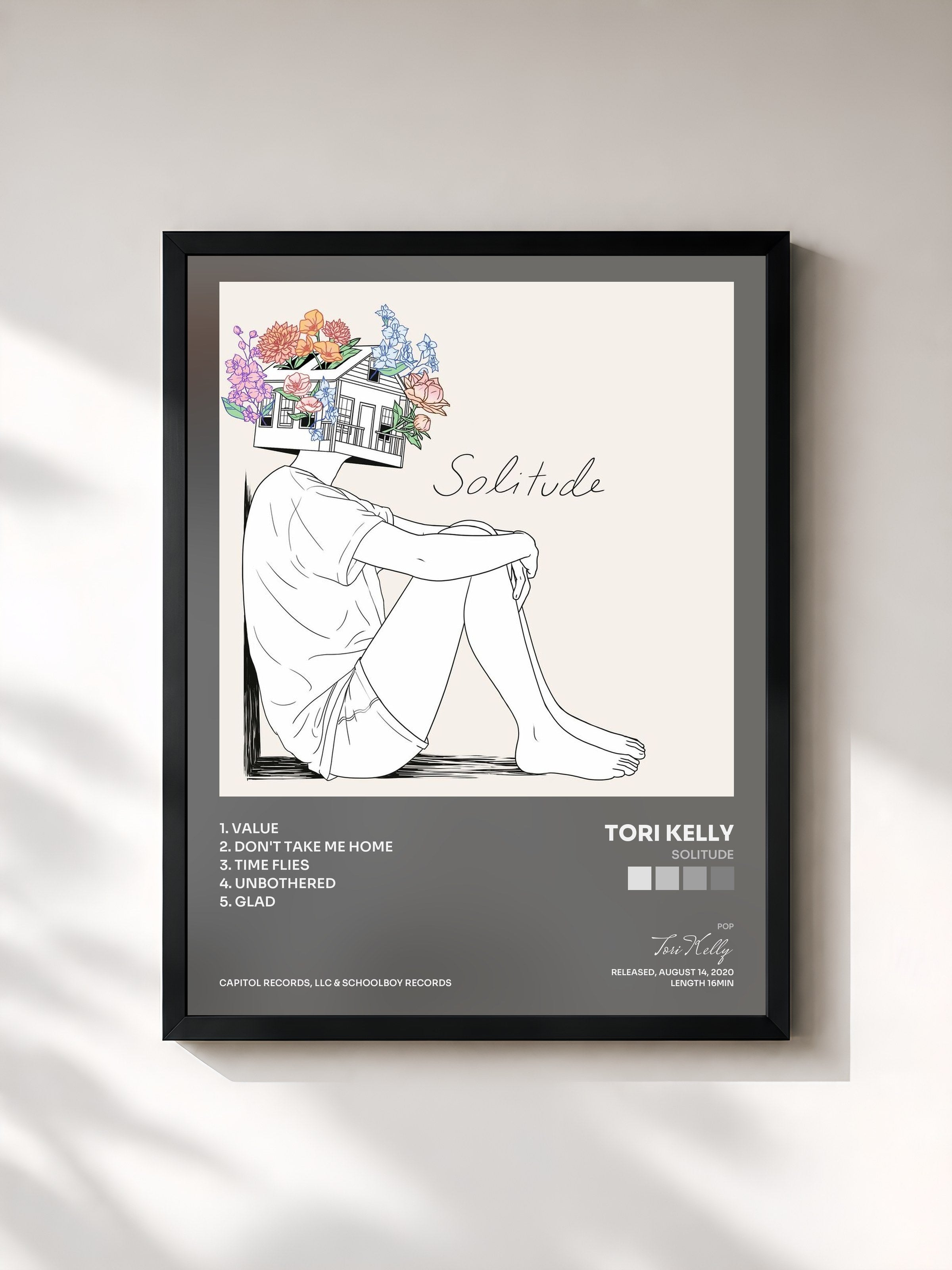 #noir Tableau de l'album Solitude de Tori Kelly, cadre noir, imprimé et encadré en France
