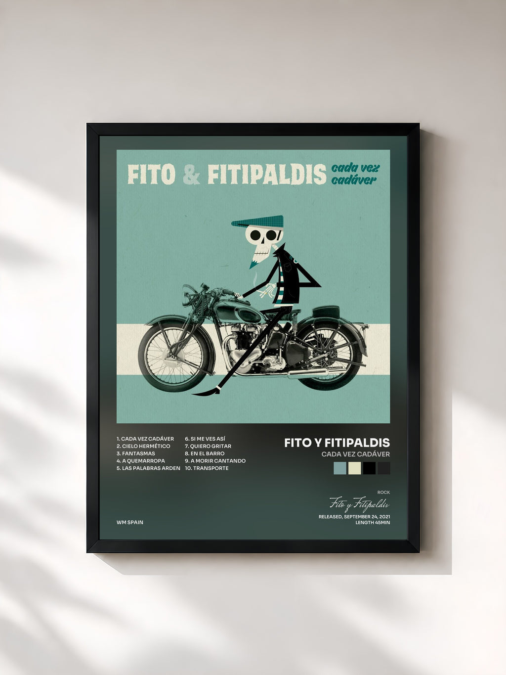 #noir Tableau de l'album Cada vez cadáver de Fito y Fitipaldis, cadre noir, imprimé et encadré en France