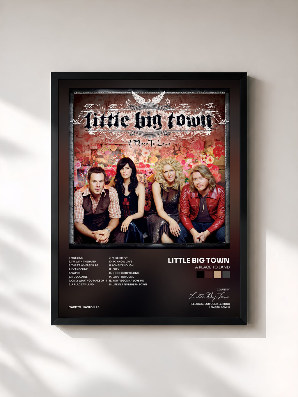 #noir Tableau de l'album A Place To Land de Little Big Town, cadre noir, imprimé et encadré en France