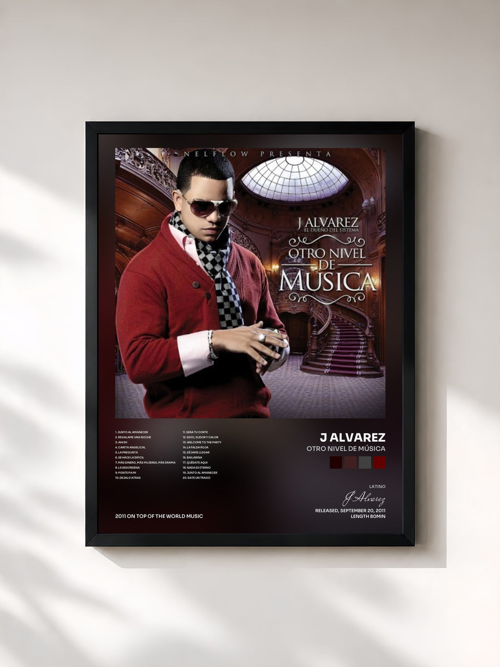 #noir Tableau de l'album Otro Nivel de Música de J Alvarez, cadre noir, imprimé et encadré en France