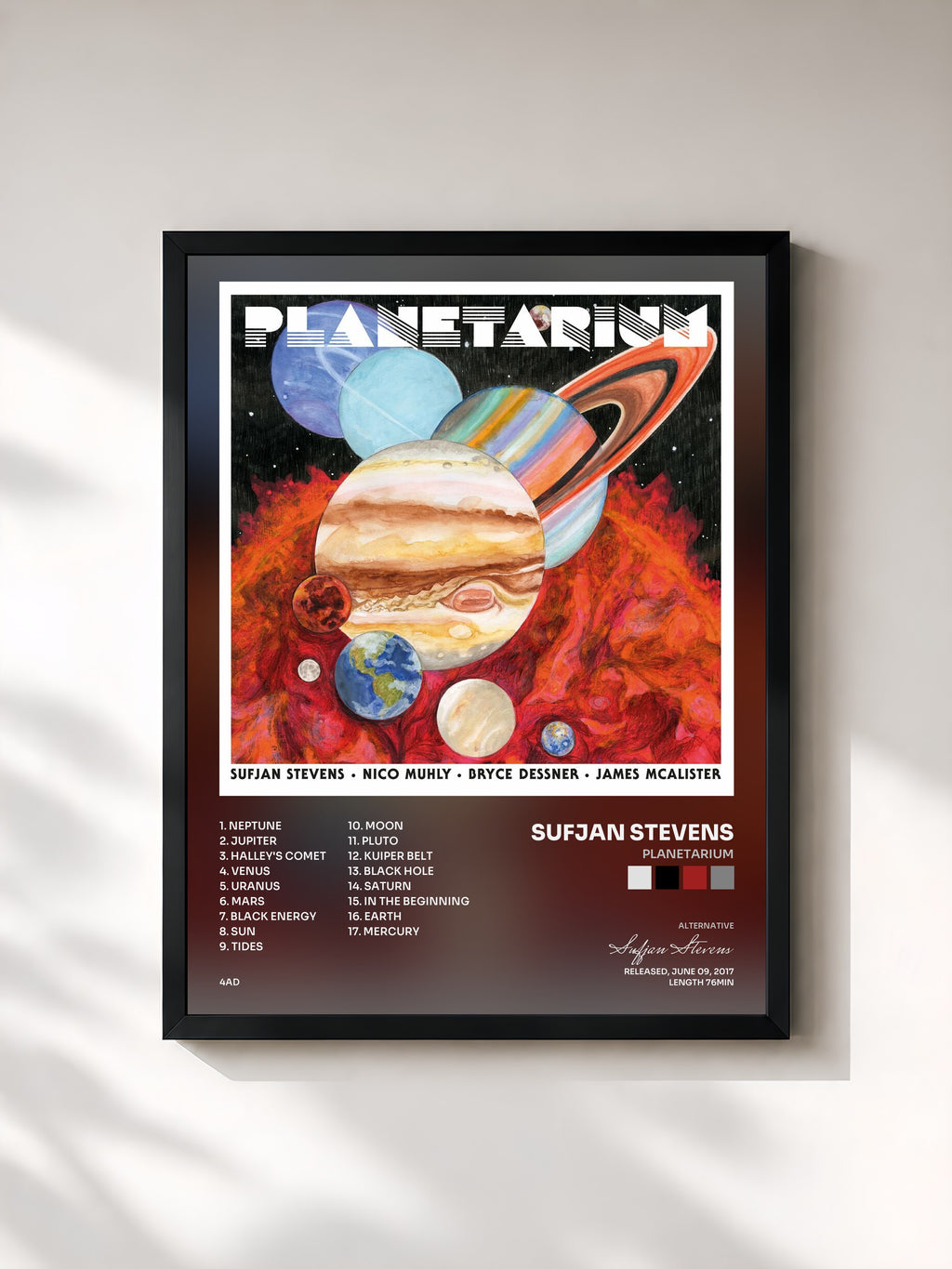 #noir Tableau de l'album Planetarium de Sufjan Stevens, cadre noir, imprimé et encadré en France