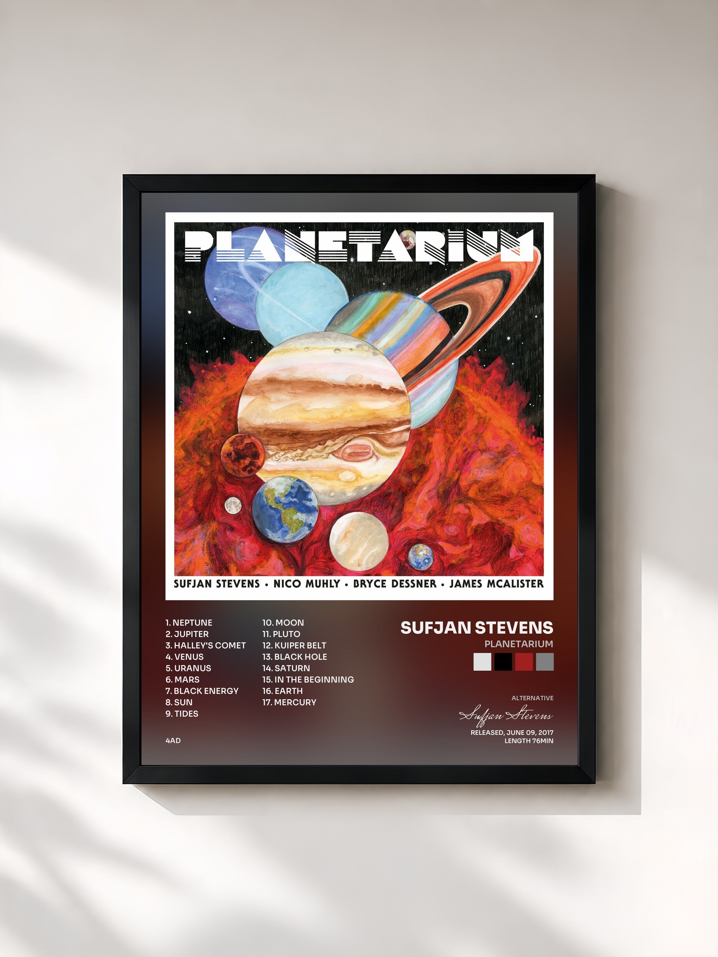 #noir Tableau de l'album Planetarium de Sufjan Stevens, cadre noir, imprimé et encadré en France