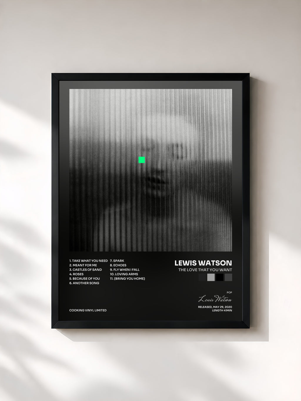 #noir Tableau de l'album the love that you want de Lewis Watson, cadre noir, imprimé et encadré en France