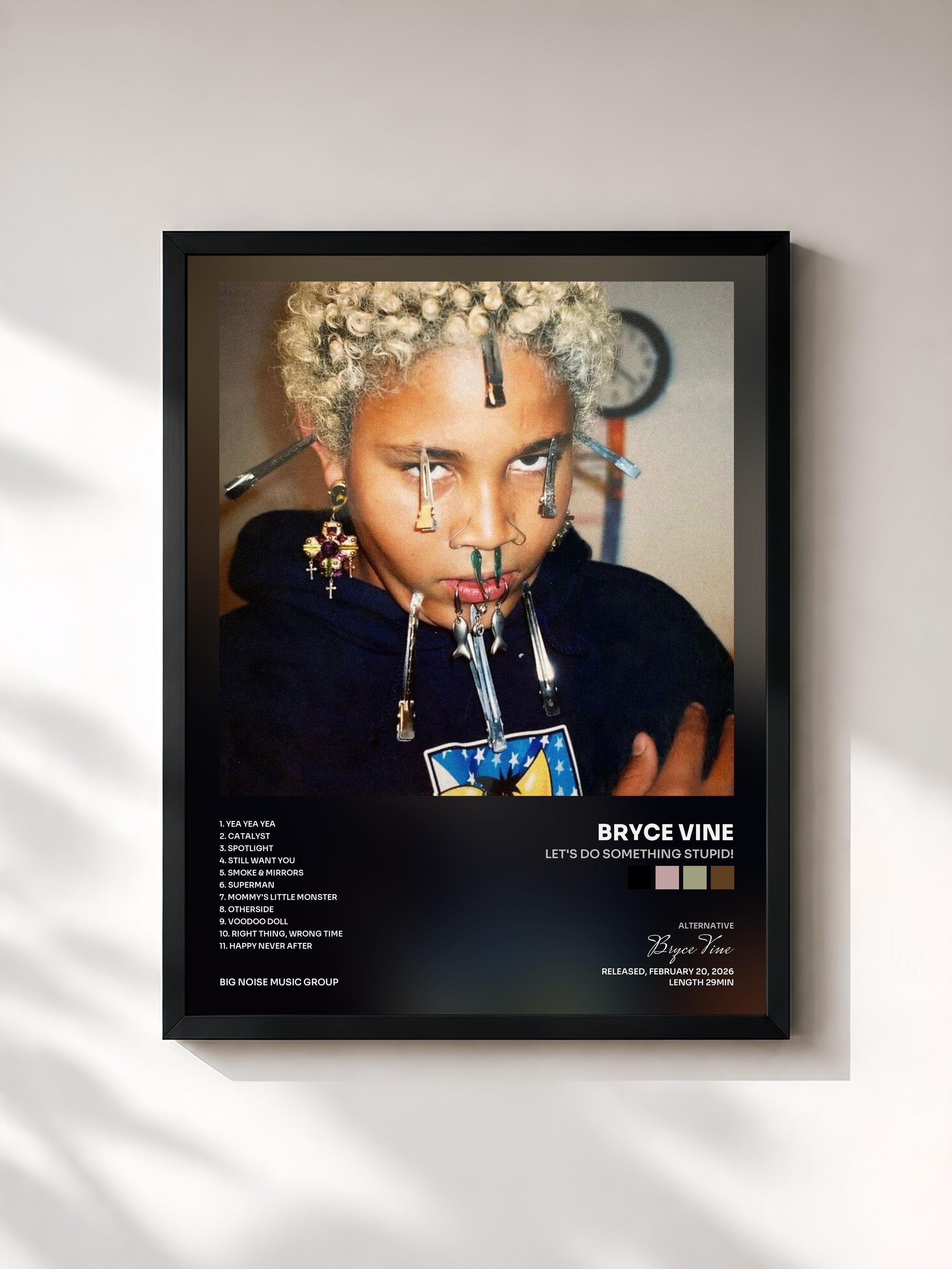 #noir Tableau de l'album LET'S DO SOMETHING STUPID! de Bryce Vine, cadre noir, imprimé et encadré en France