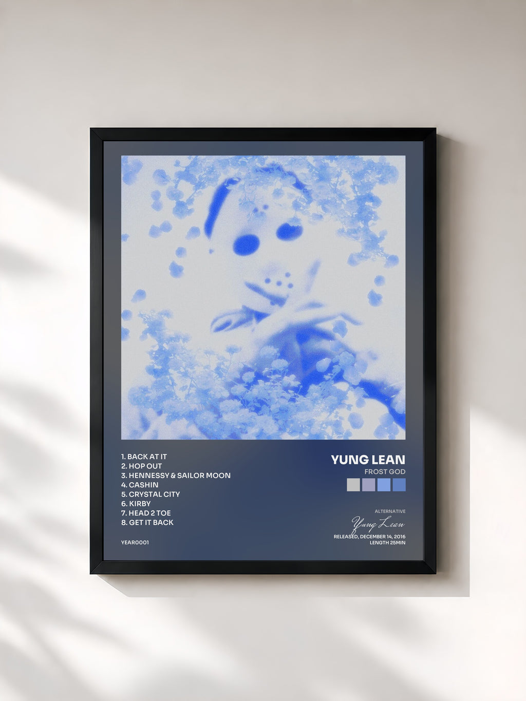 #noir Tableau de l'album Frost God de Yung Lean, cadre noir, imprimé et encadré en France