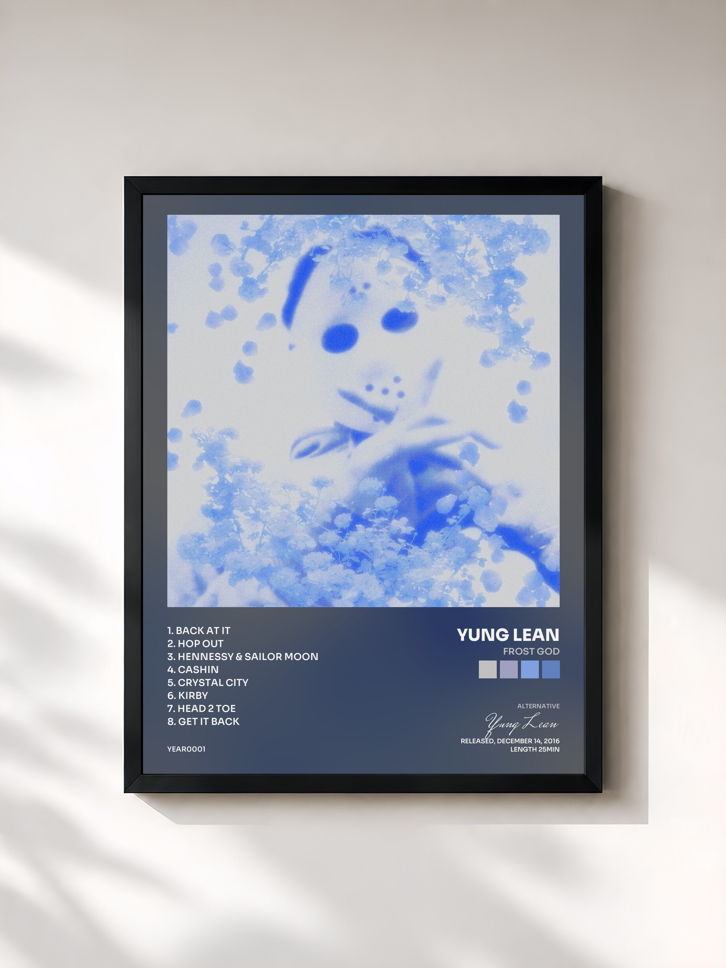#noir Tableau de l'album Frost God de Yung Lean, cadre noir, imprimé et encadré en France