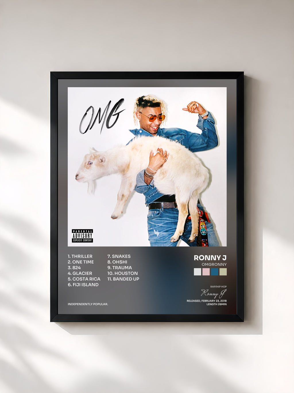 #noir Tableau de l'album OMGRONNY de Ronny J, cadre noir, imprimé et encadré en France