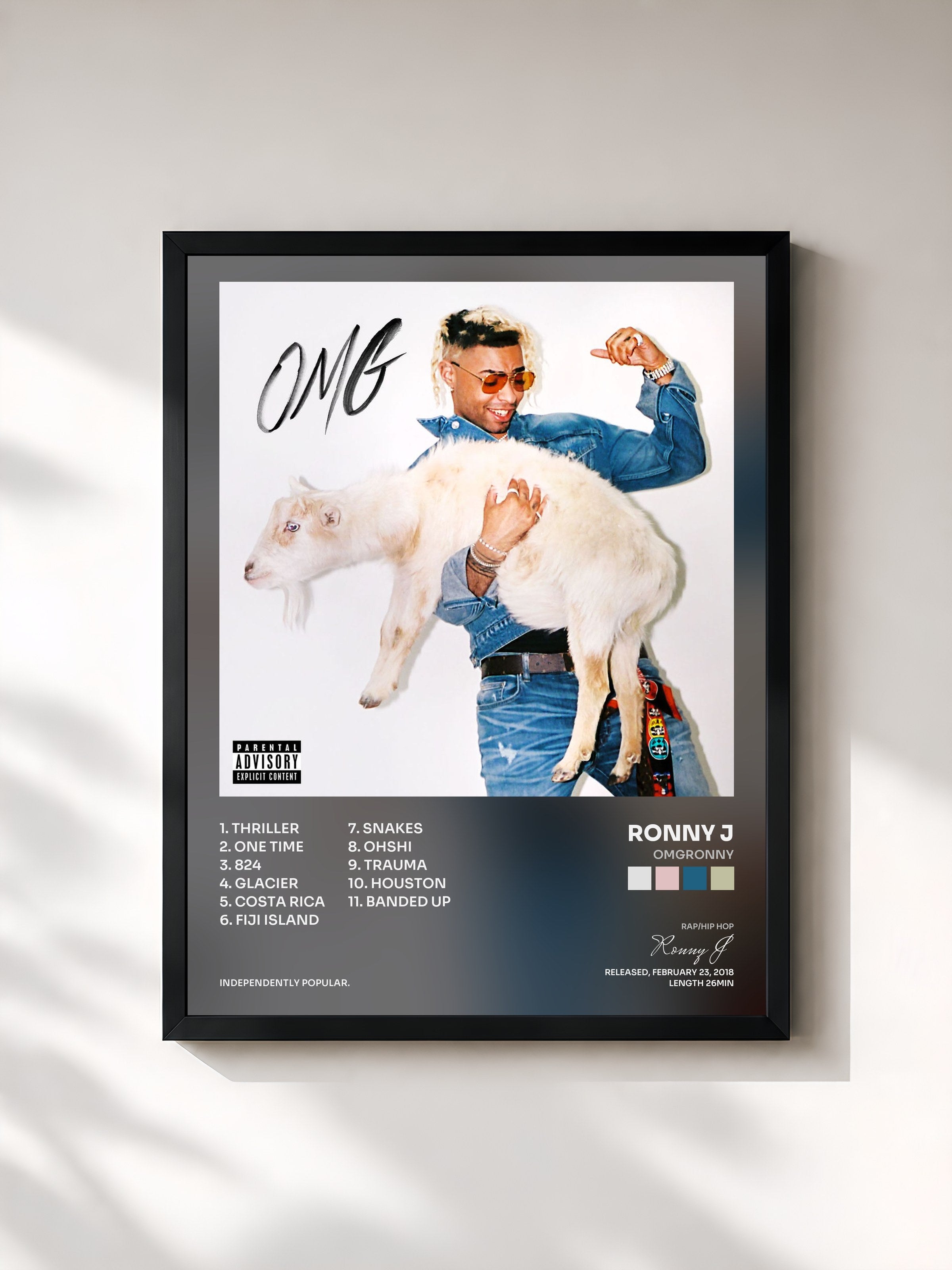 #noir Tableau de l'album OMGRONNY de Ronny J, cadre noir, imprimé et encadré en France