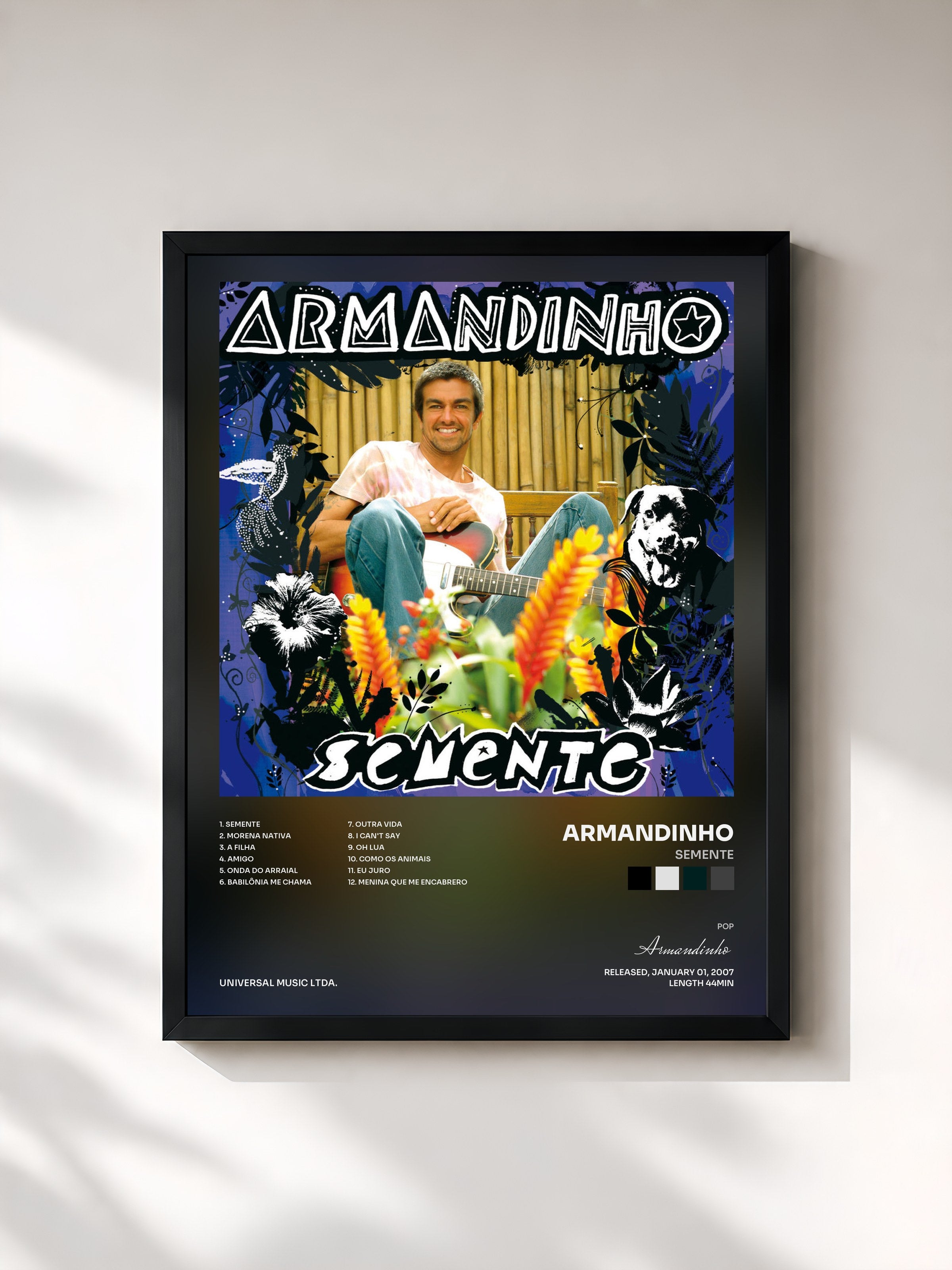 #noir Tableau de l'album Semente de Armandinho, cadre noir, imprimé et encadré en France