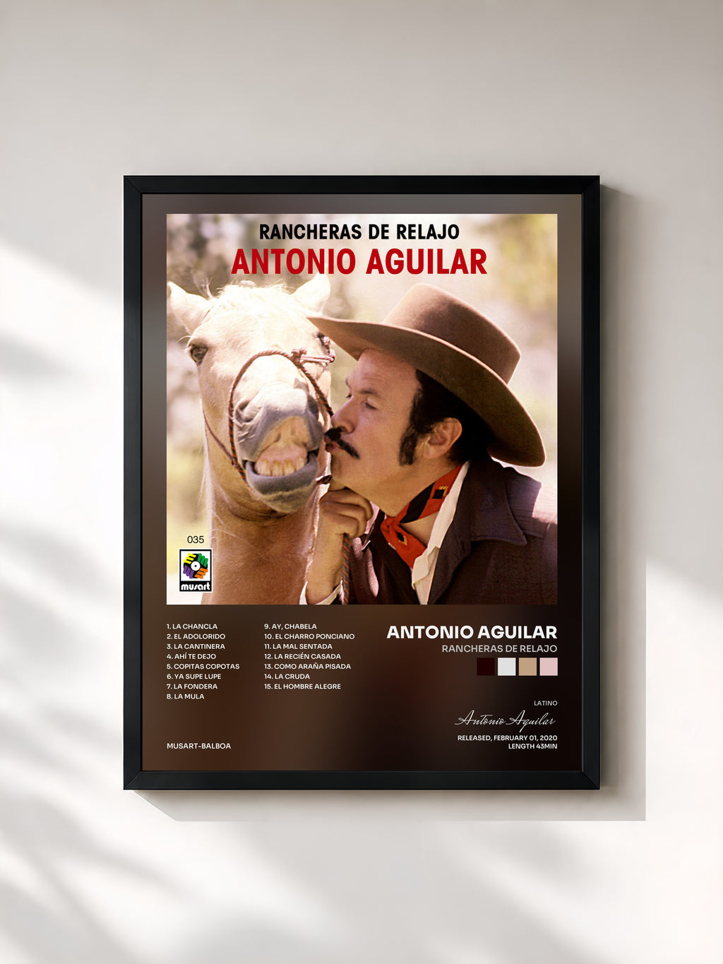 #noir Tableau de l'album Rancheras de Relajo de Antonio Aguilar, cadre noir, imprimé et encadré en France