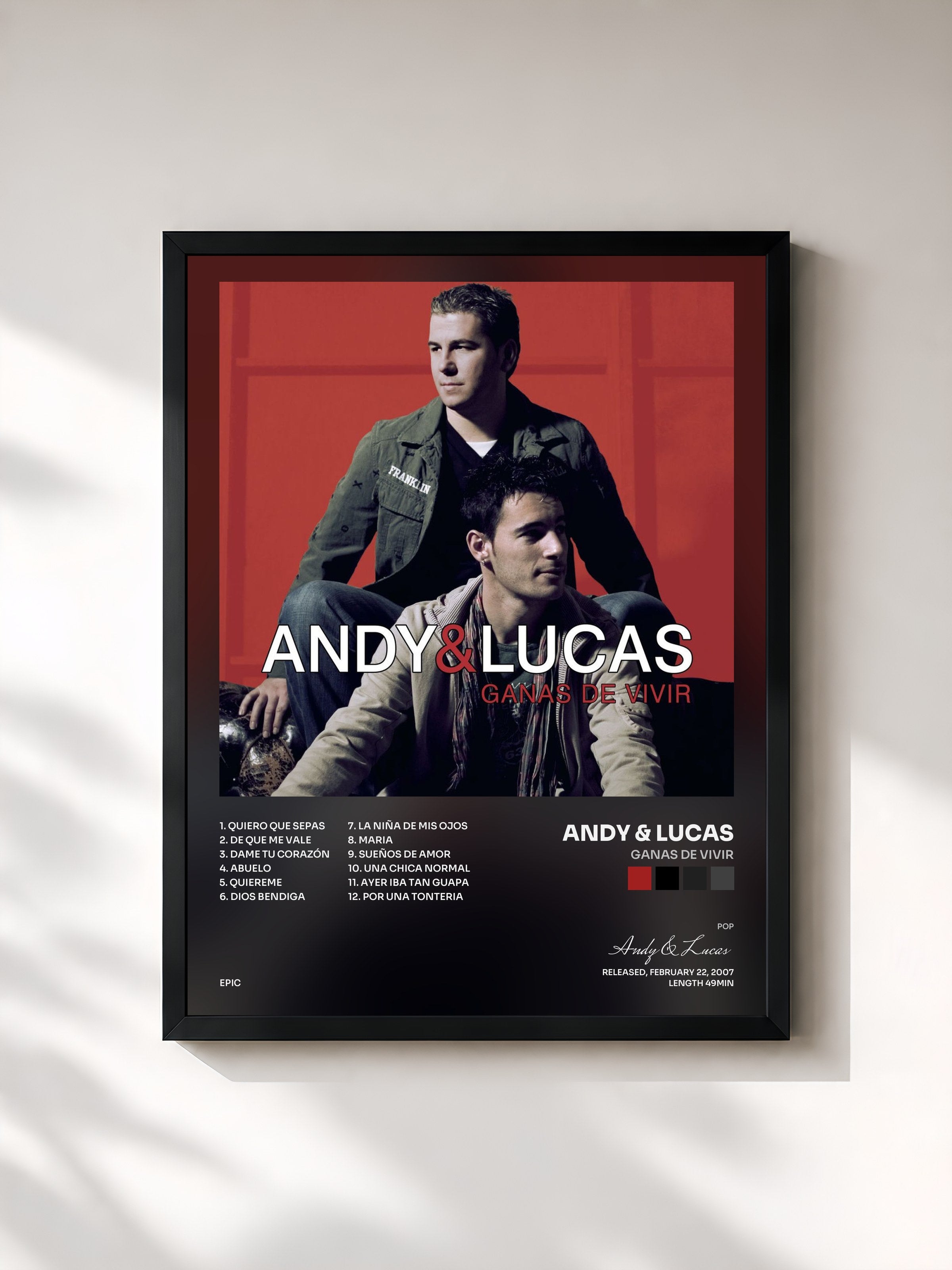 #noir Tableau de l'album Ganas De Vivir de Andy & Lucas, cadre noir, imprimé et encadré en France