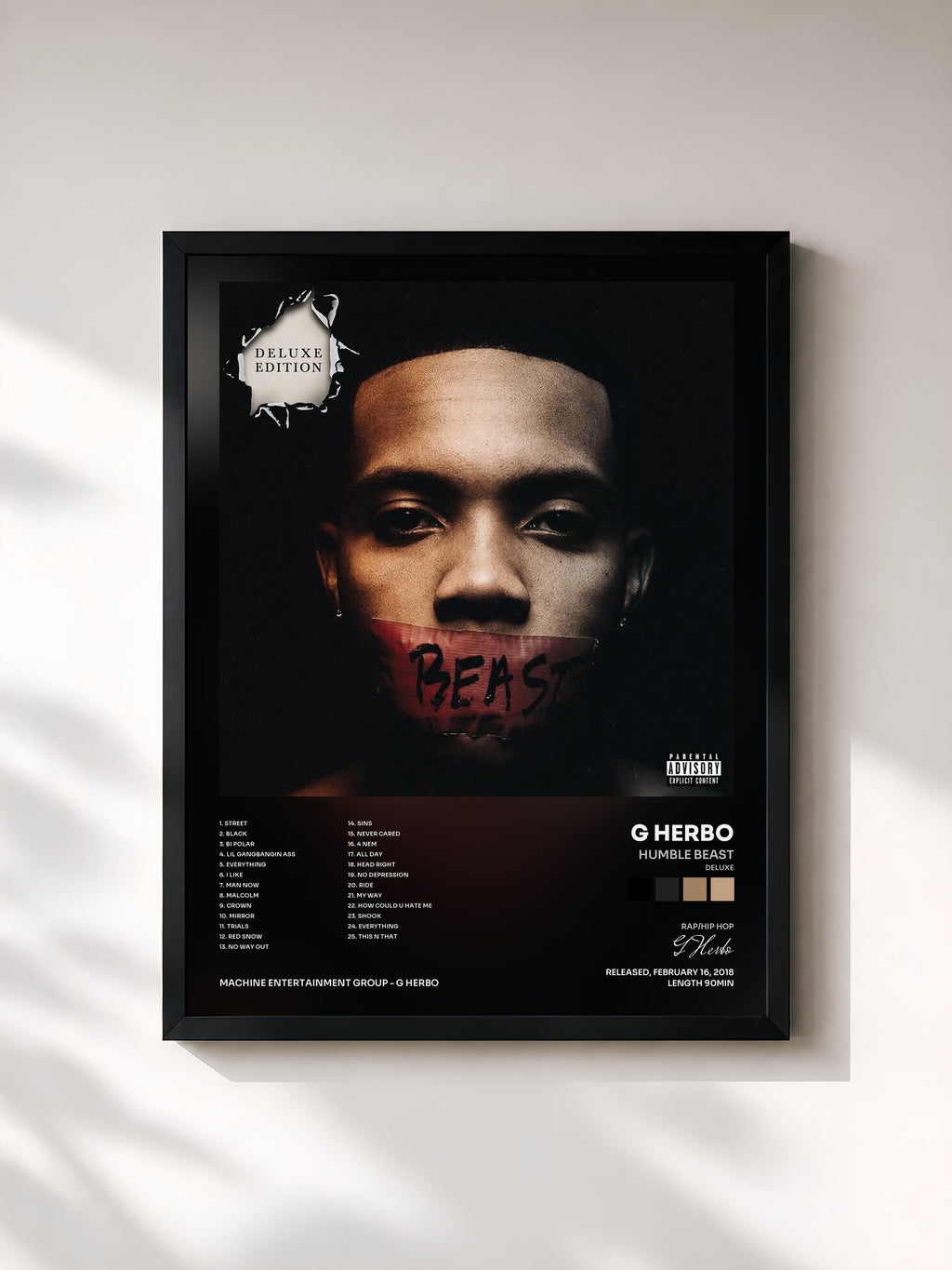 #noir Tableau de l'album Humble Beast (Deluxe) de G Herbo, cadre noir, imprimé et encadré en France