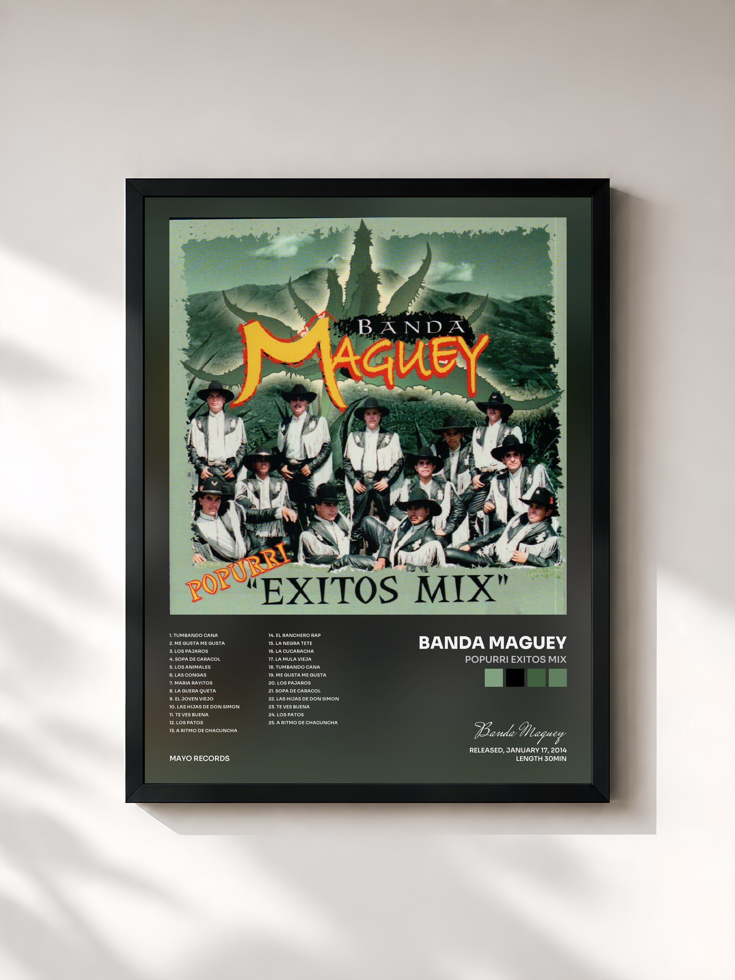 #noir Tableau de l'album Popurri Exitos Mix de Banda Maguey, cadre noir, imprimé et encadré en France
