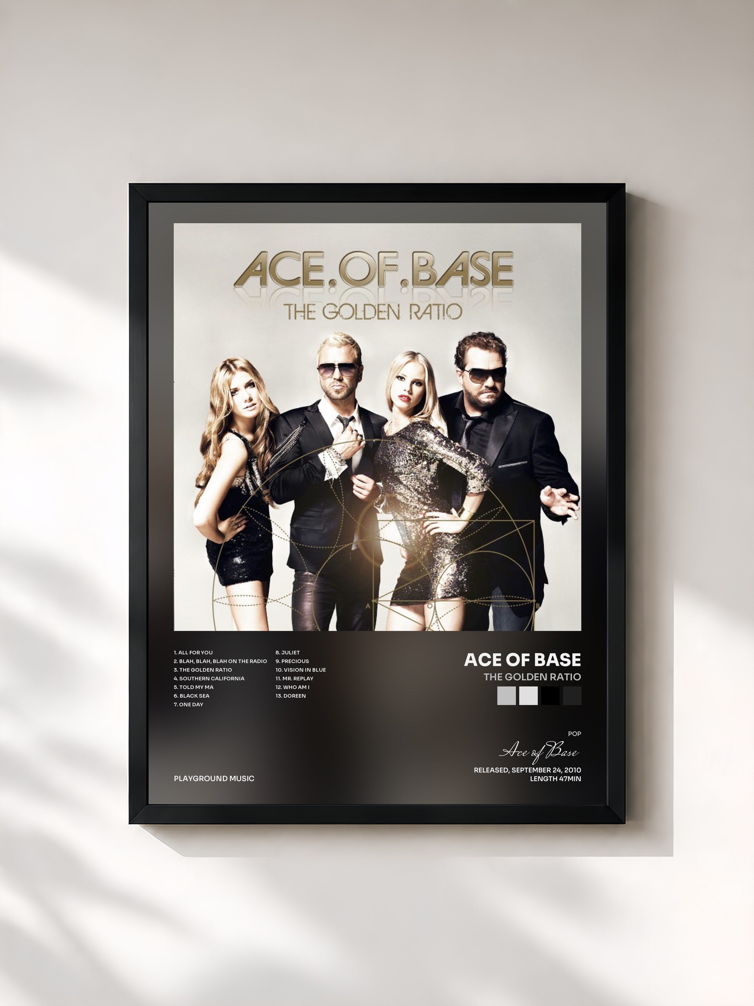 #noir Tableau de l'album The Golden Ratio de Ace of Base, cadre noir, imprimé et encadré en France