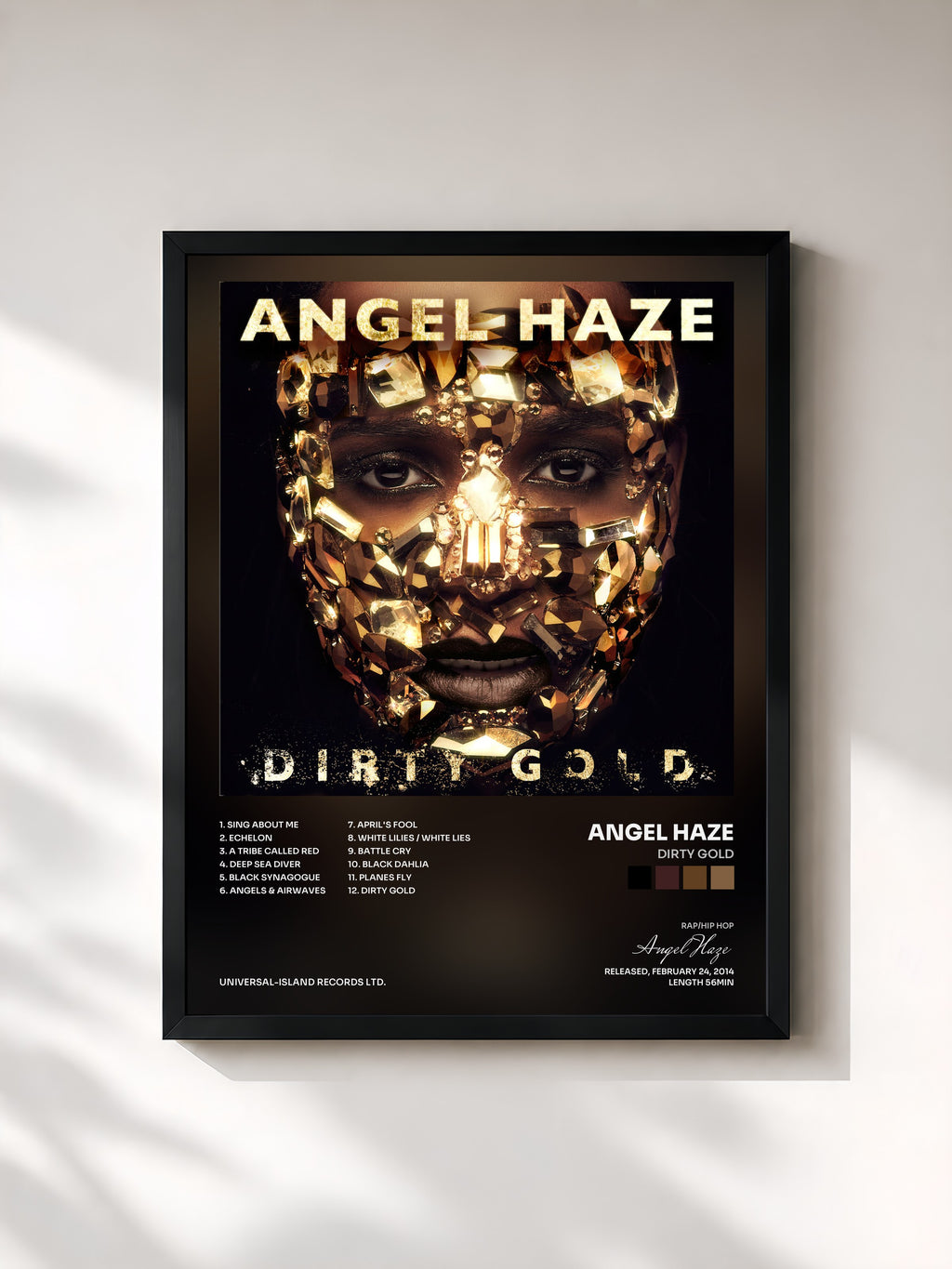 #noir Tableau de l'album Dirty Gold de Angel Haze, cadre noir, imprimé et encadré en France