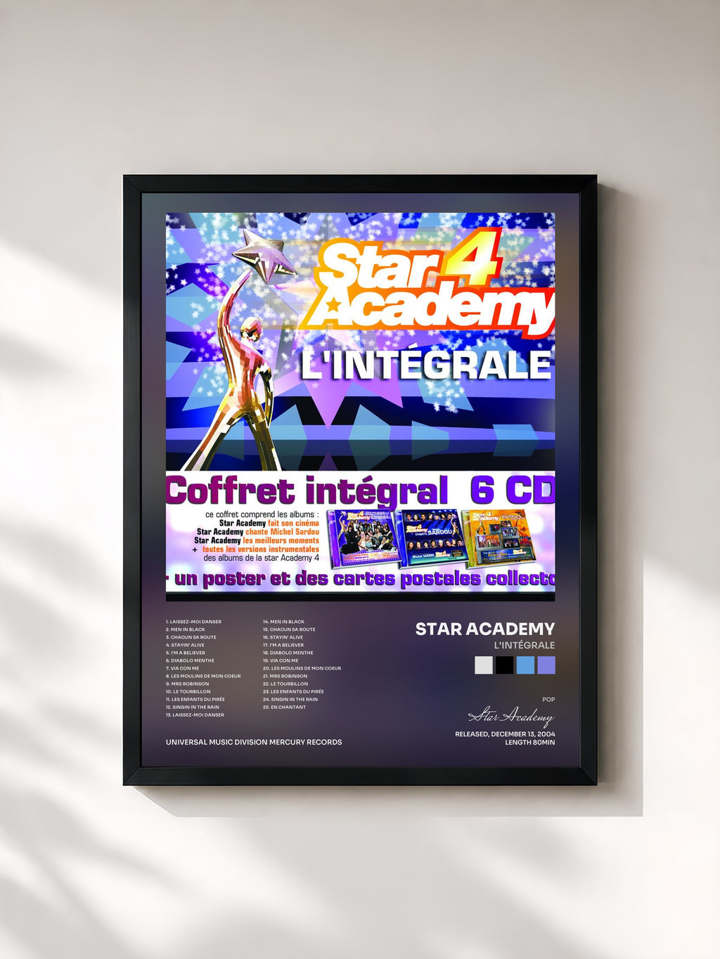 #noir Tableau de l'album L'Intégrale de Star Academy, cadre noir, imprimé et encadré en France