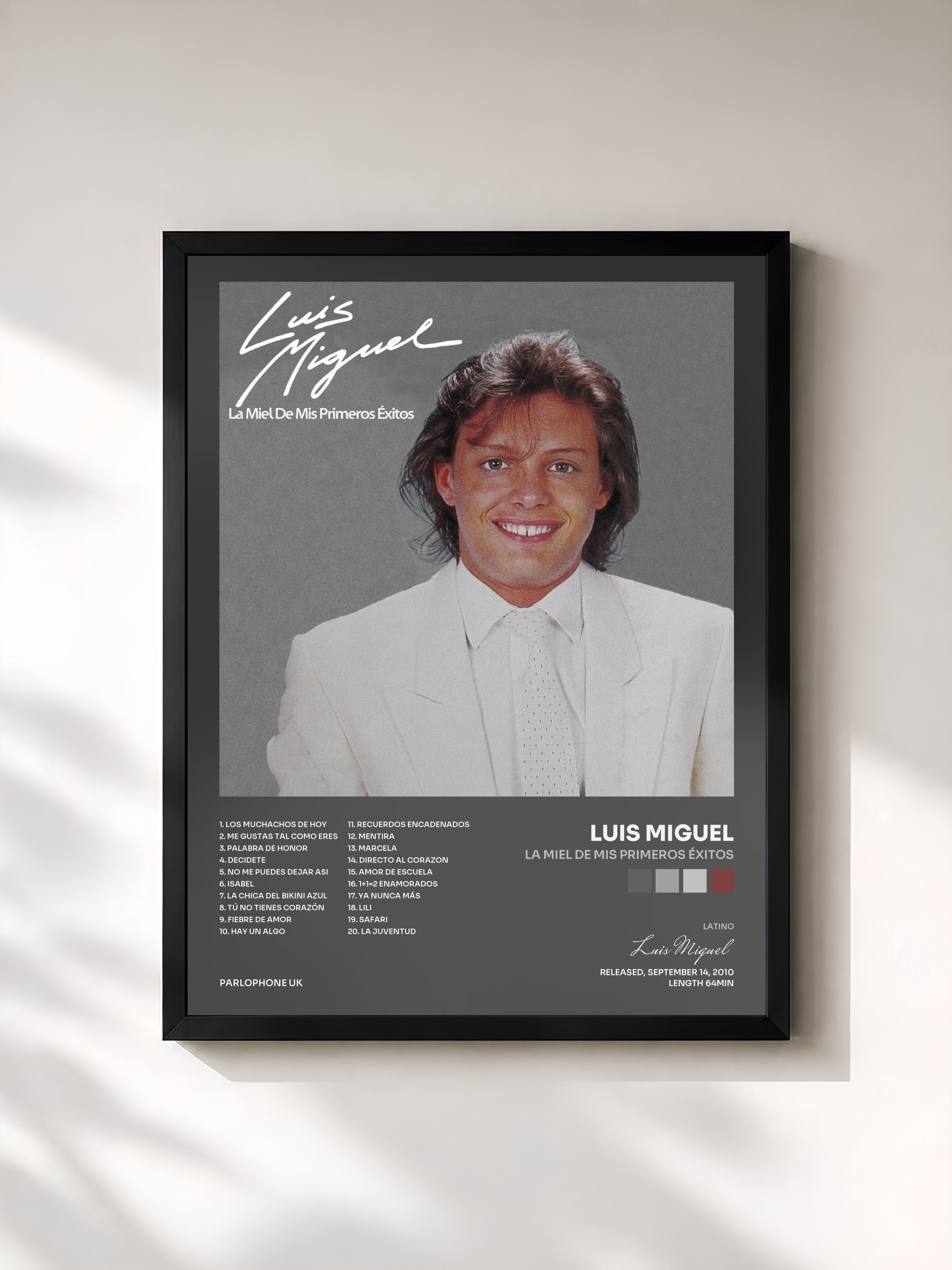 #noir Tableau de l'album La Miel De Mis Primeros Éxitos de Luis Miguel, cadre noir, imprimé et encadré en France
